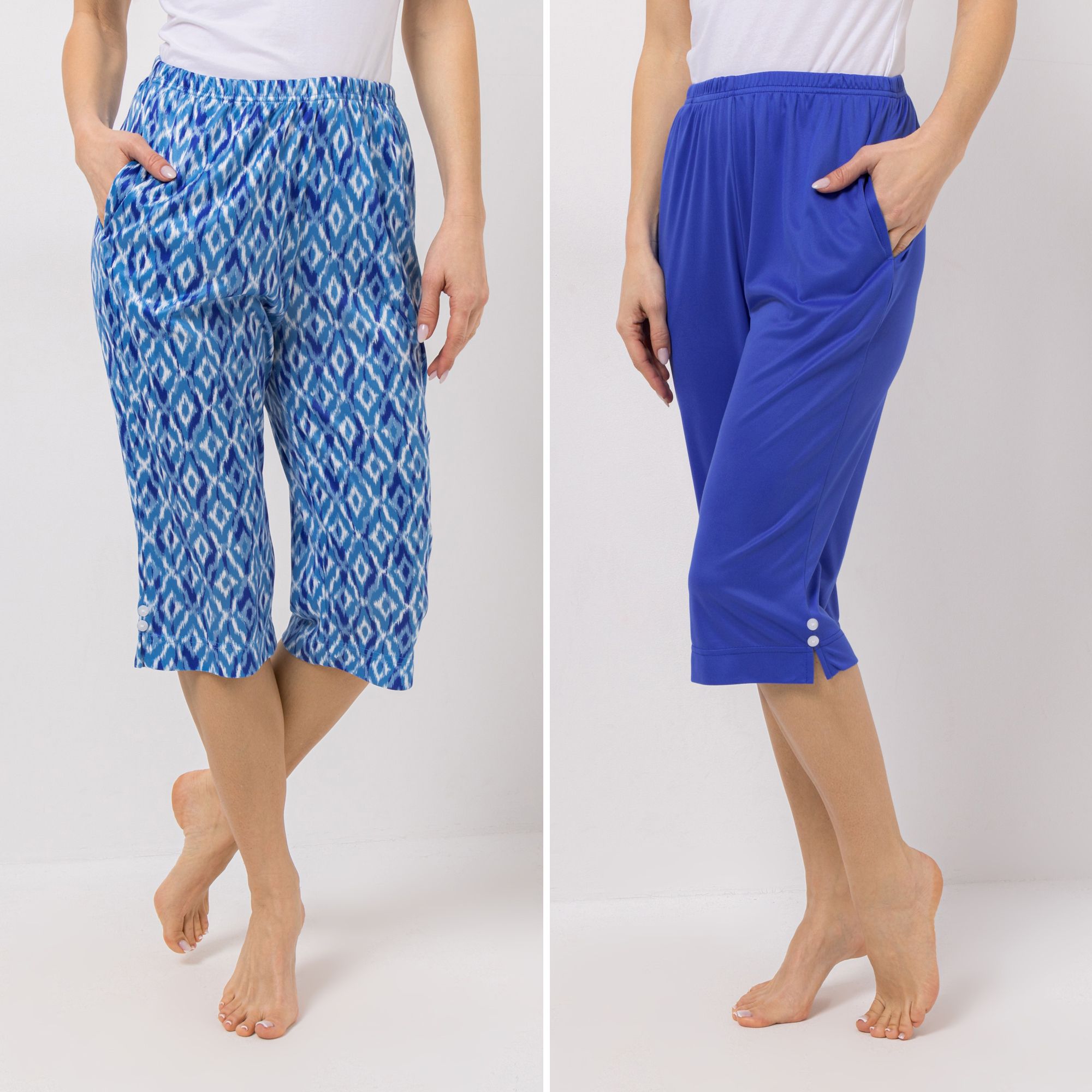 JERYMOOD HOMEWEAR 2 Hosen Capri Länge Rundumdehnbund 1x uni, 1x bedruckt