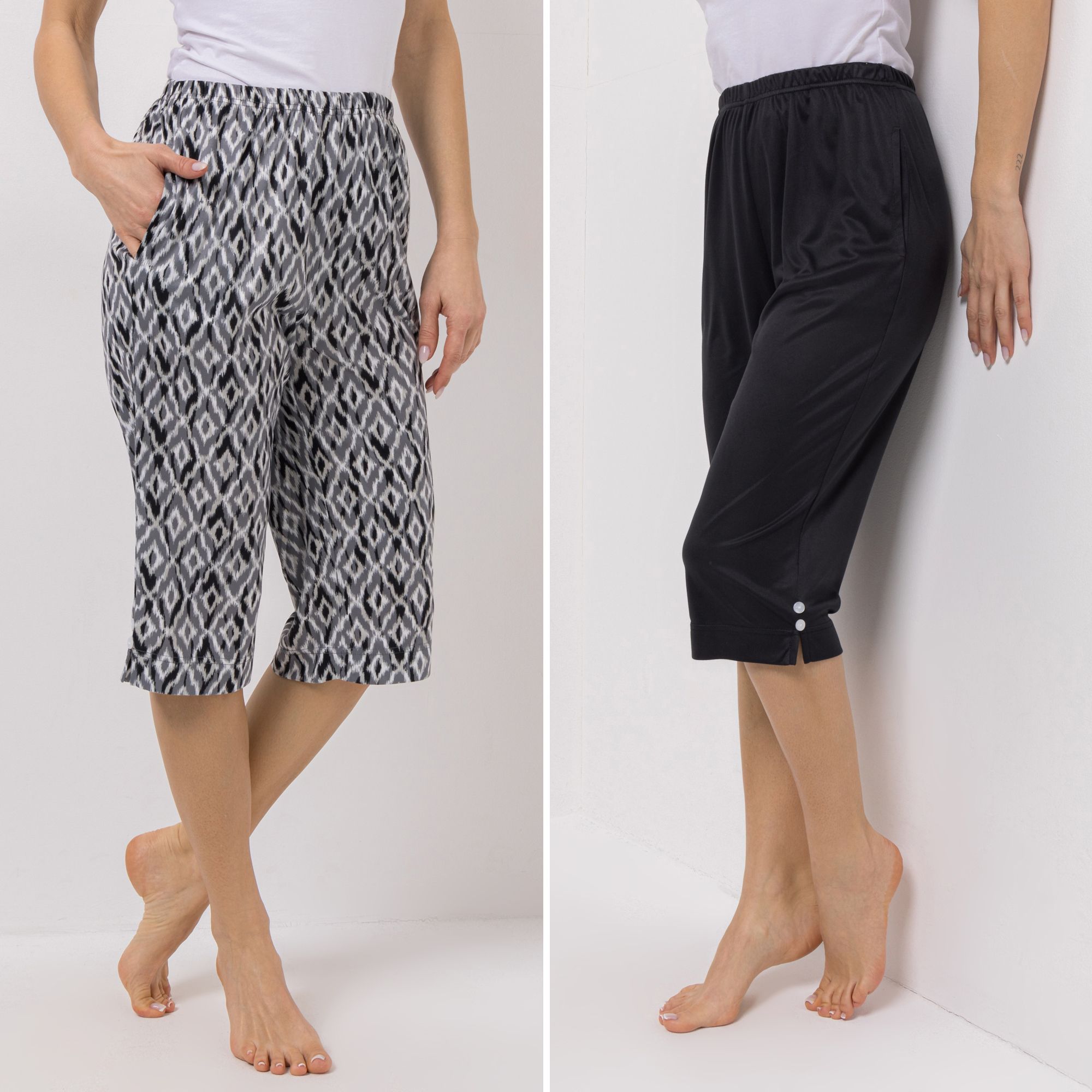 JERYMOOD HOMEWEAR 2 Hosen Capri Länge Rundumdehnbund 1x uni, 1x bedruckt