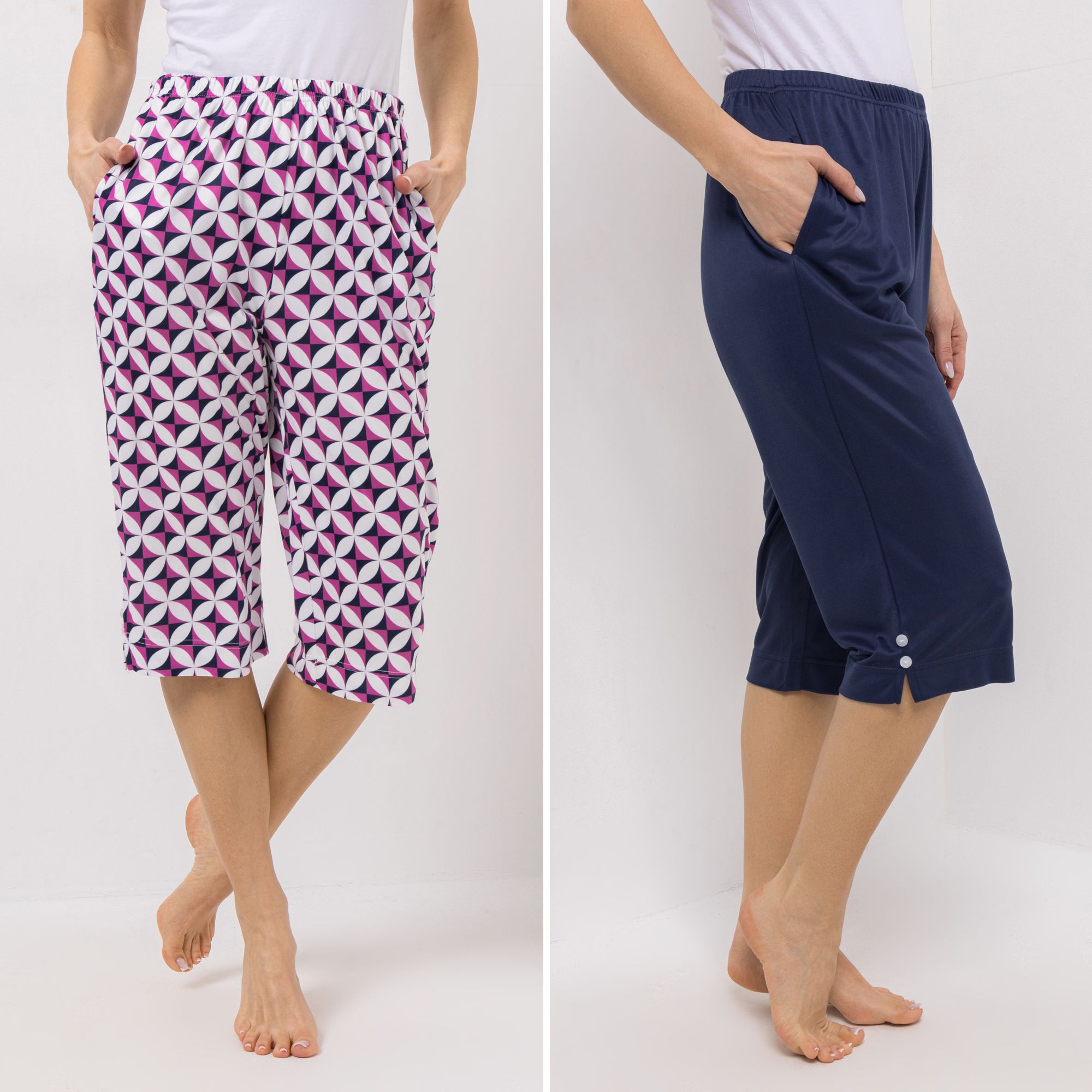 JERYMOOD HOMEWEAR 2 Hosen Capri Länge Rundumdehnbund 1x uni, 1x bedruckt