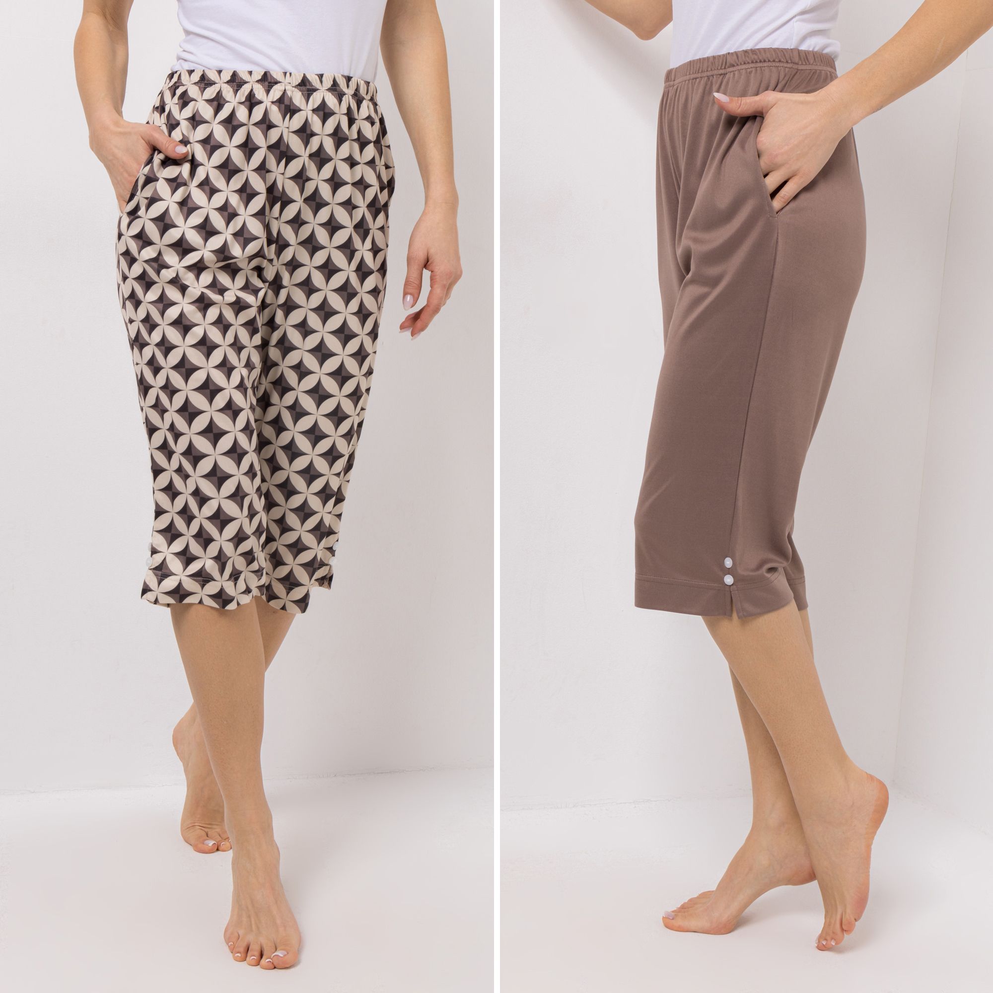 JERYMOOD HOMEWEAR 2 Hosen Capri Länge Rundumdehnbund 1x uni, 1x bedruckt