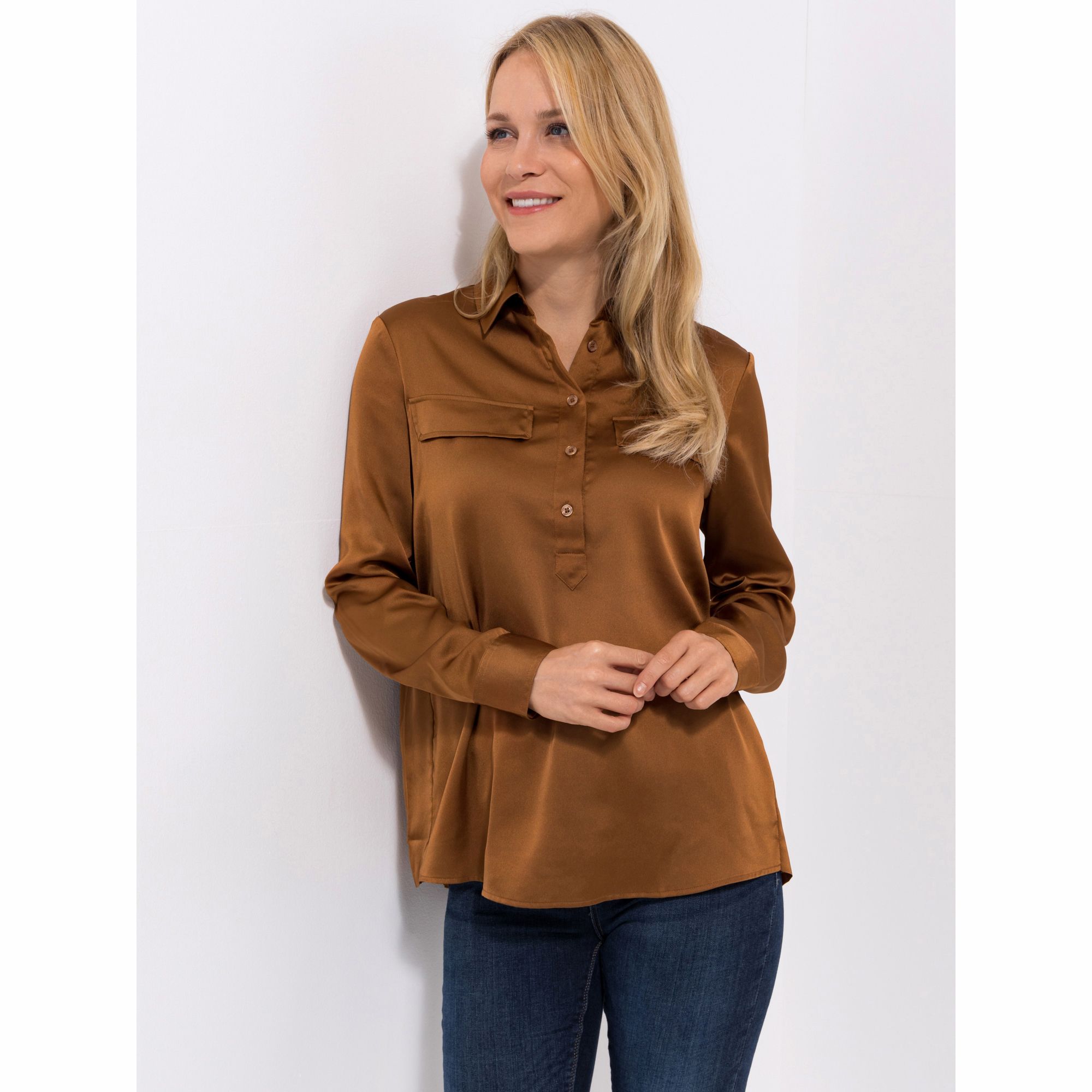 BASLER® Bluse, 1/1-Arm Hemdkragen halbe Knopfleiste Plisse am Rücken