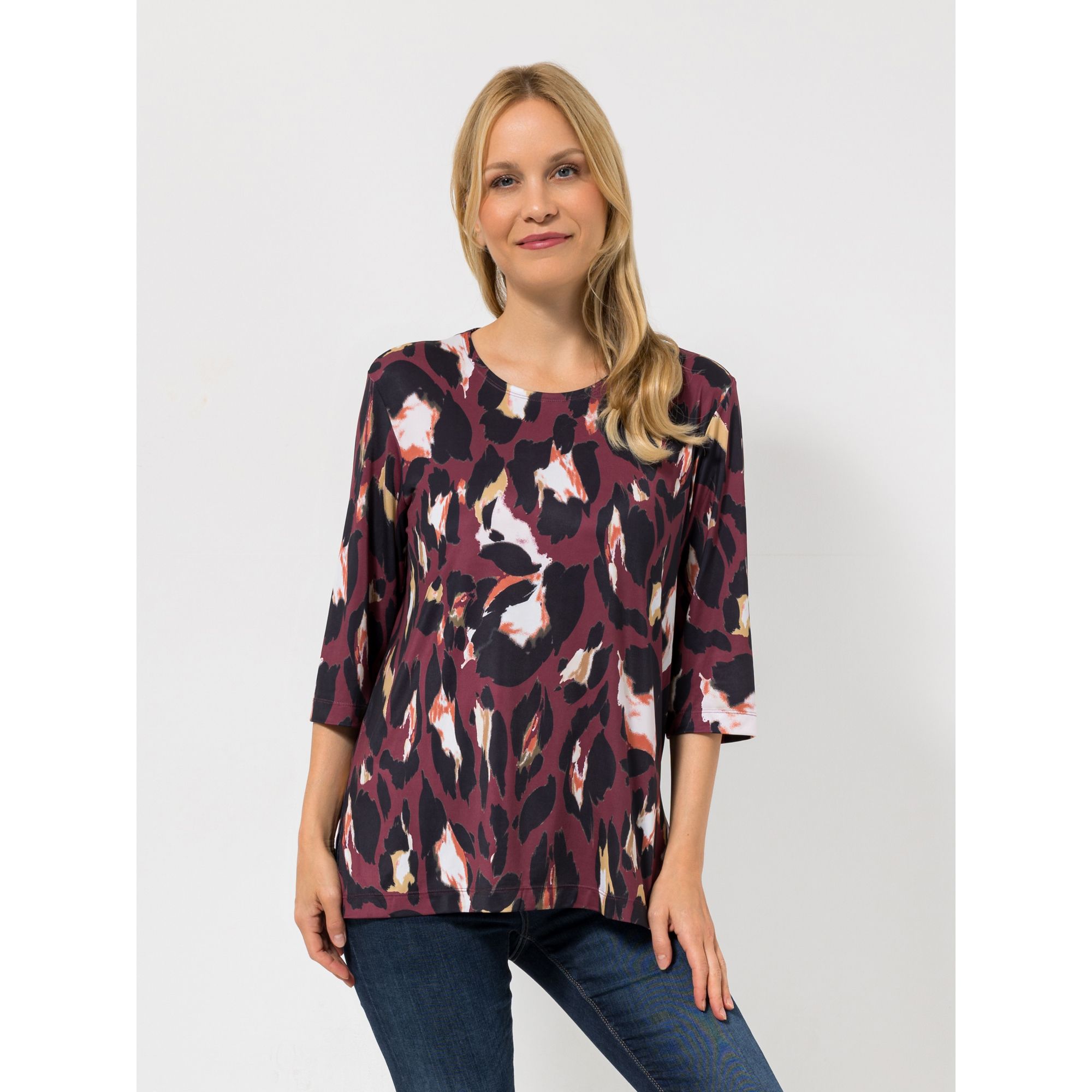 IN-PRINT Shirt, 3/4-Arm Rundhalsausschnitt Seitenschlitze leger-weit