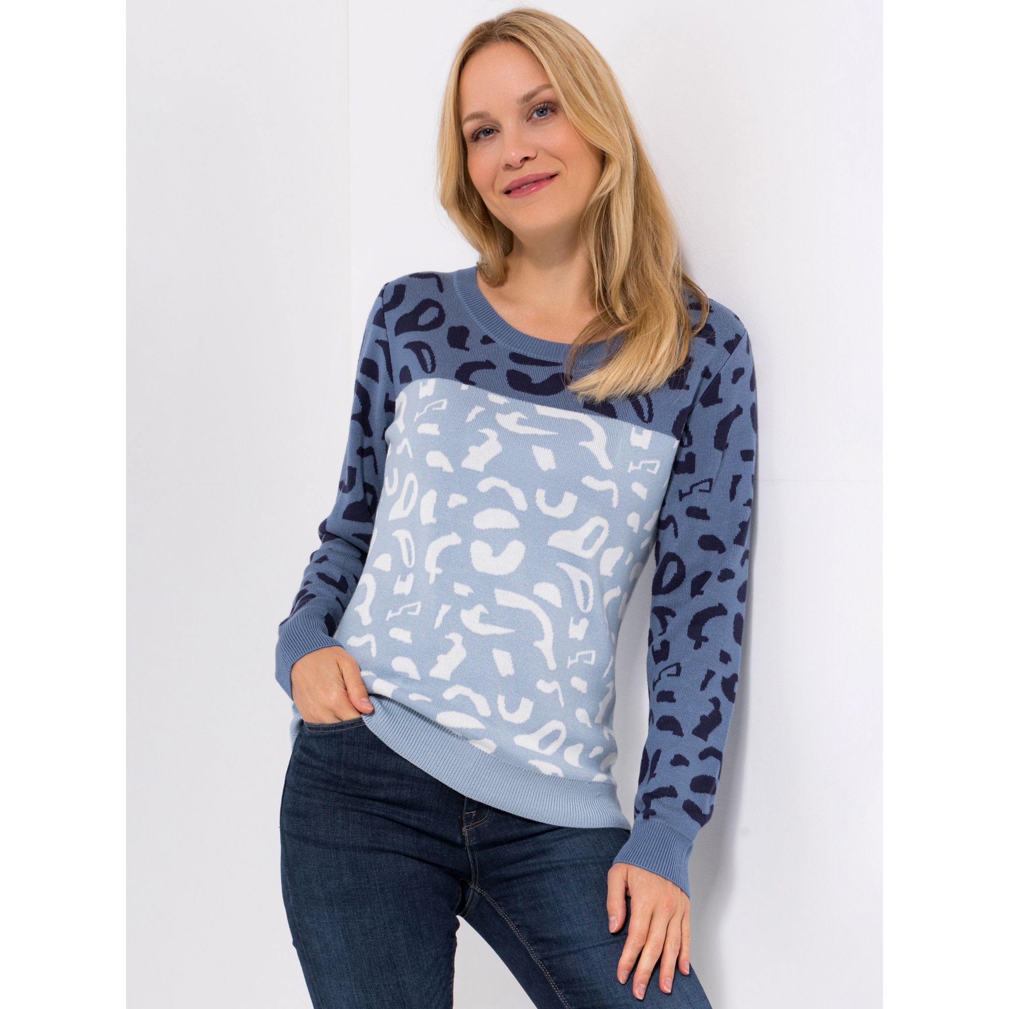 CASHMASOFT Pullover, 1/1-Arm Rundhalsausschnitt Animaldruck Figurumspielend