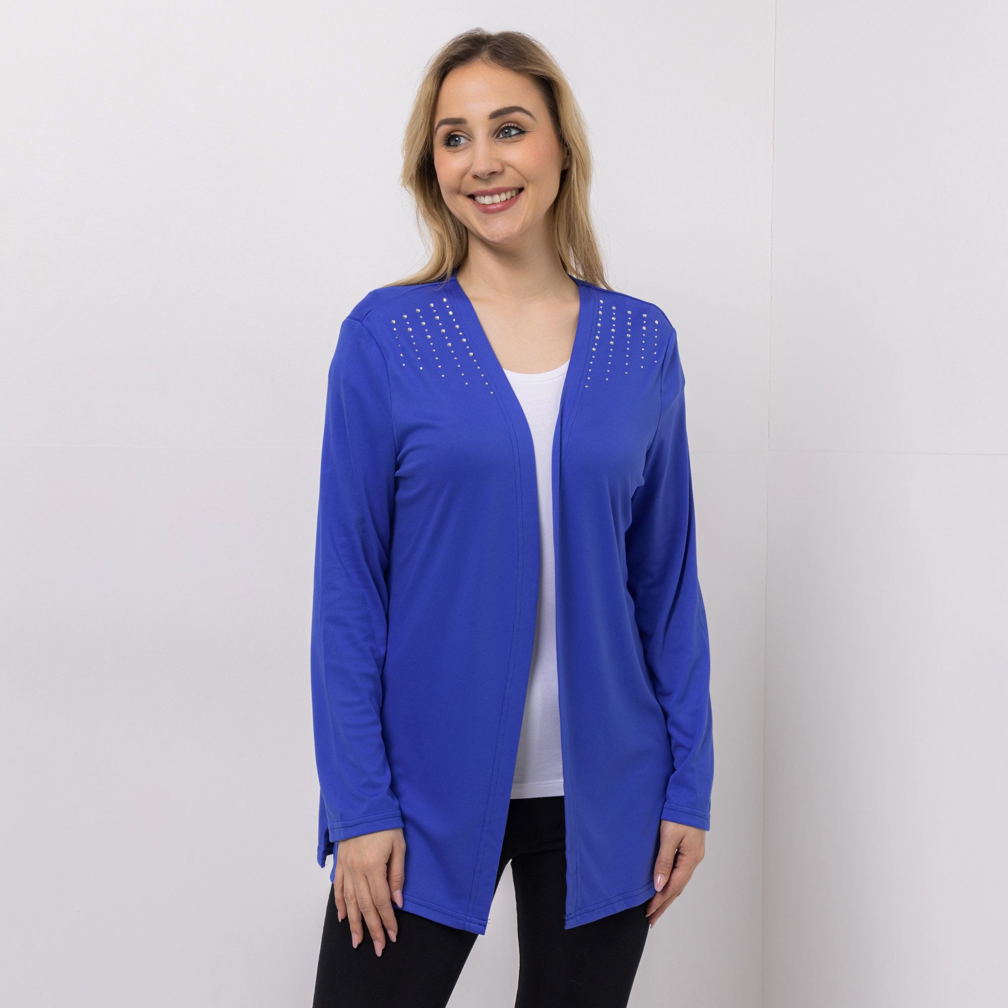 JERYMOOD HOMEWEAR Longcardigan, 1/1-Arm Mikrofaser Seitennahtschlitze Strassdetails