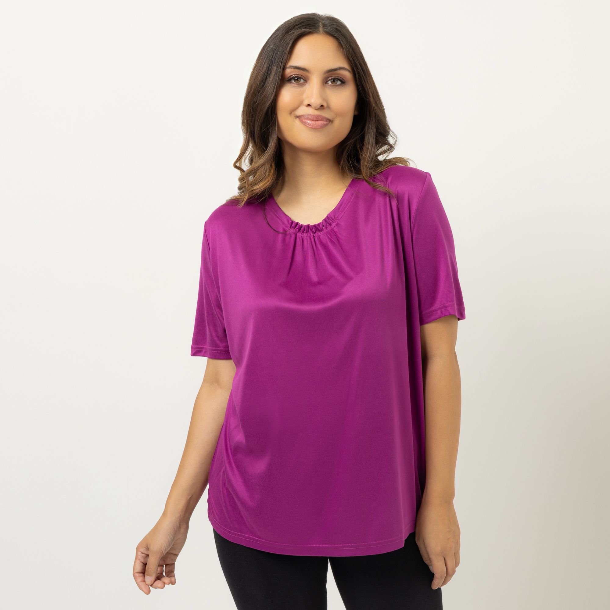 JERYMOOD HOMEWEAR Shirt, 1/2-Arm Rundhals Raffung am Ausschnitt Seitenschlitze