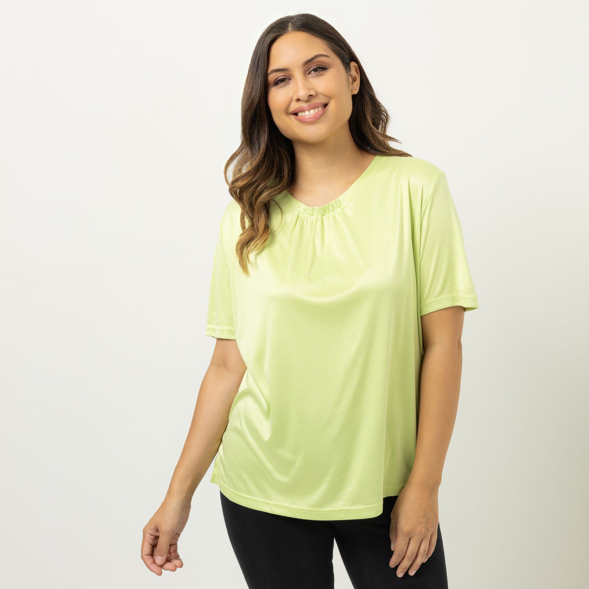 JERYMOOD HOMEWEAR Shirt, 1/2-Arm Rundhals Raffung am Ausschnitt Seitenschlitze