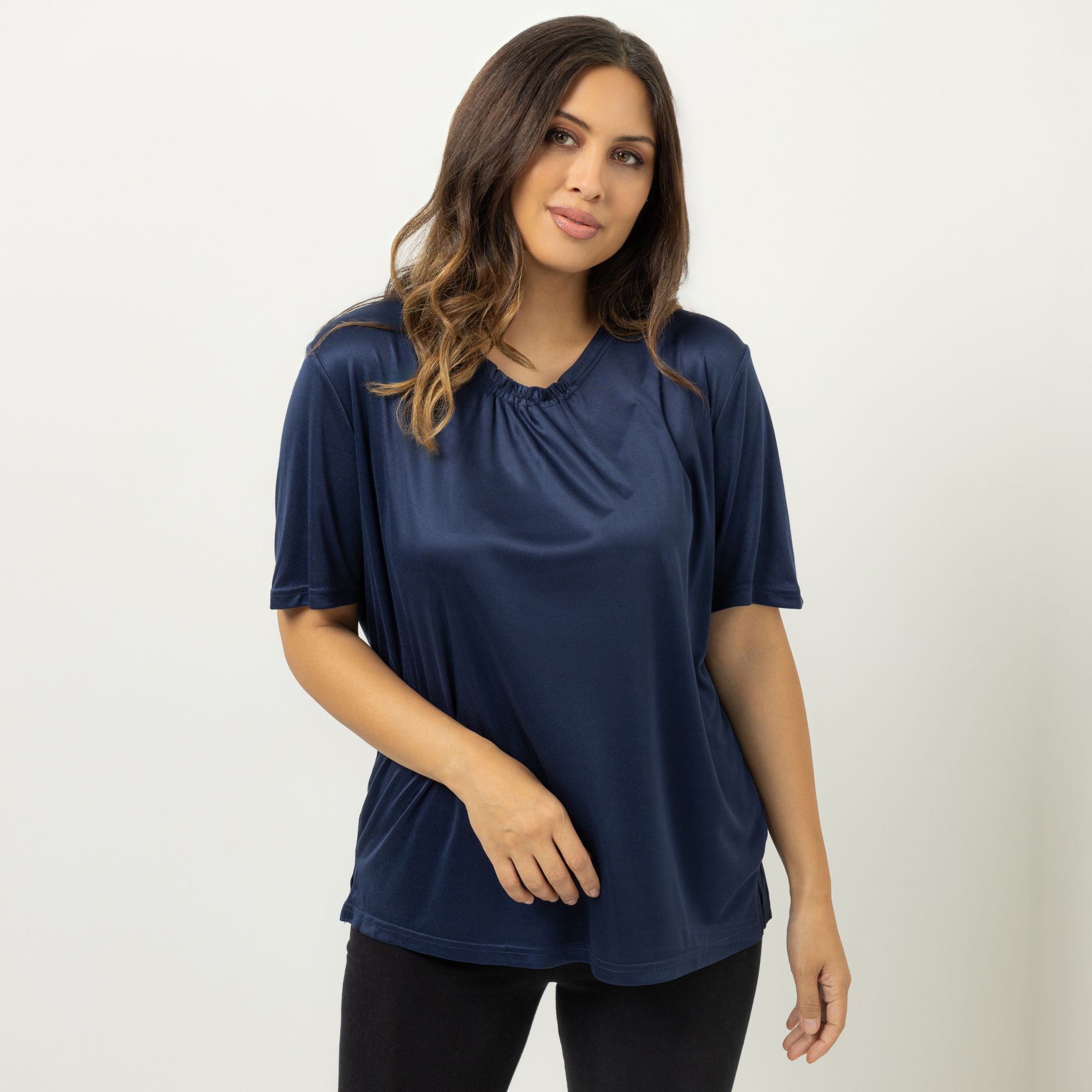 JERYMOOD HOMEWEAR Shirt, 1/2-Arm Rundhals Raffung am Ausschnitt Seitenschlitze
