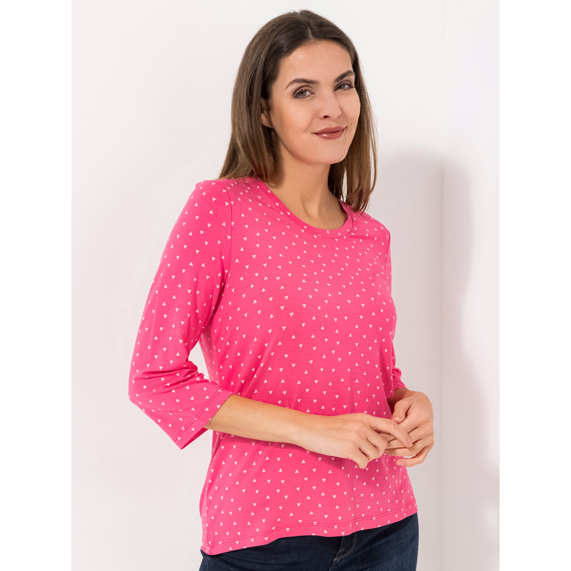 DENIM & CO. Shirt, 3/4-Arm Rundhalsausschnitt bedruckt mit ECOVERO Viskose