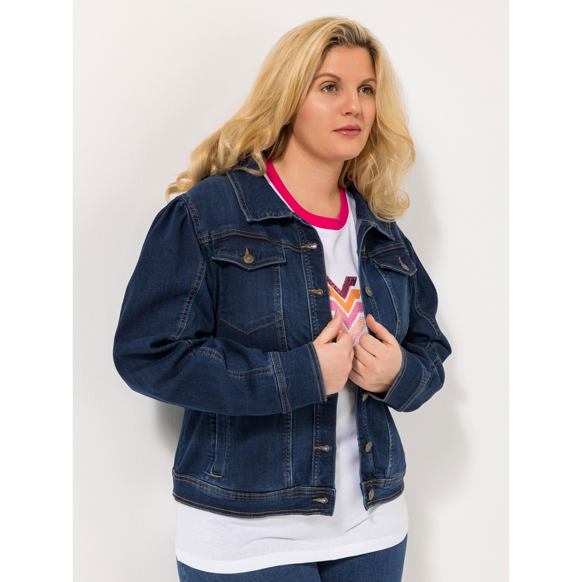 ROCK YOUR CURVES by Angelina K. Jeansjacke, 1/1-Arm Knopfleiste Kordelzug