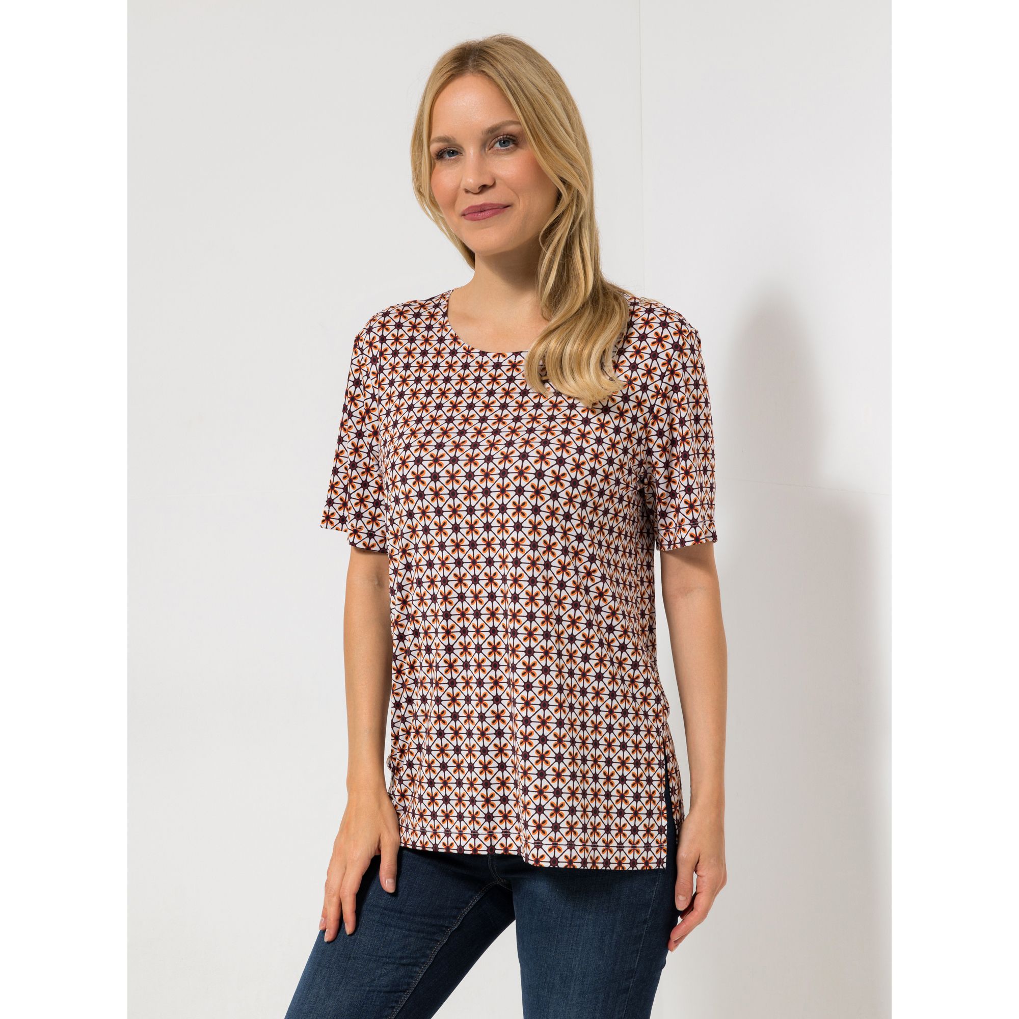 IN-PRINT Shirt, 1/2-Arm Rundhalsausschnitt Seitenschlitze leger-weit