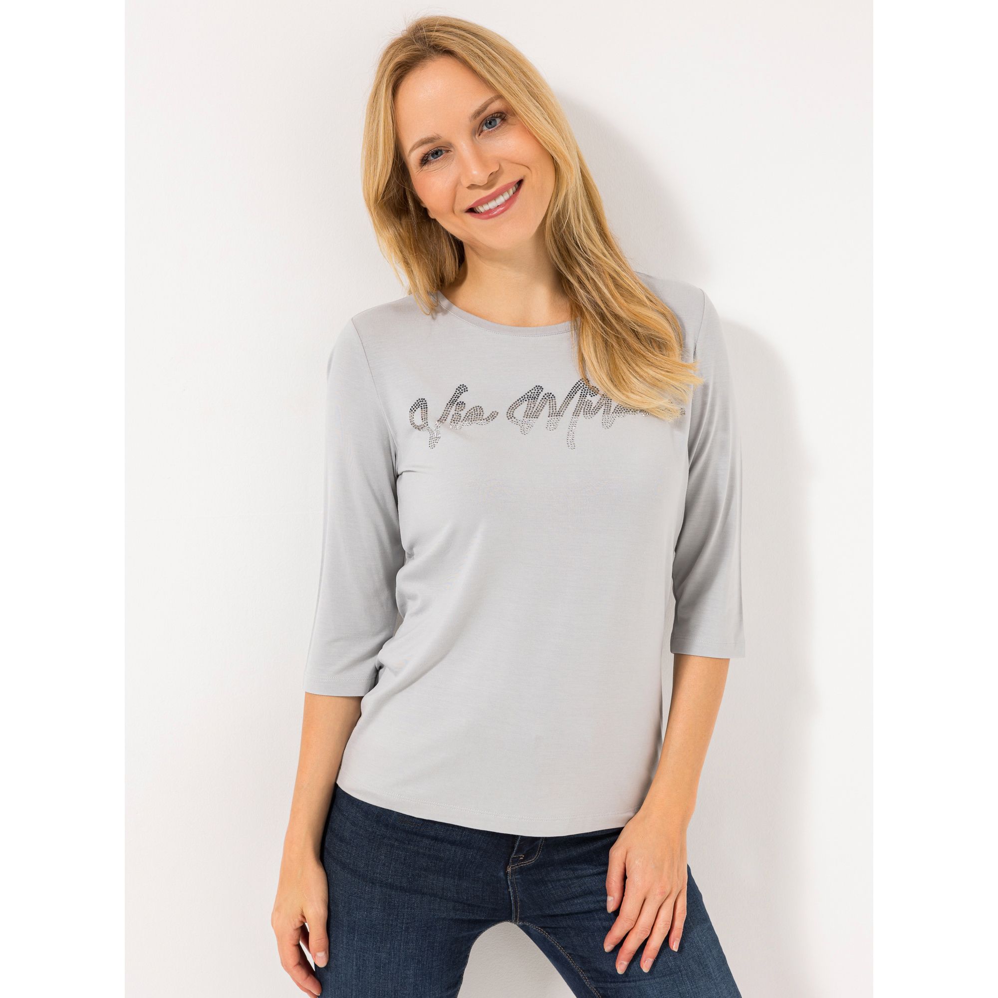 VIA MILANO Shirt, 3/4-Arm Rundhalsausschnitt mit ECOVERO Viskose figurumspielend