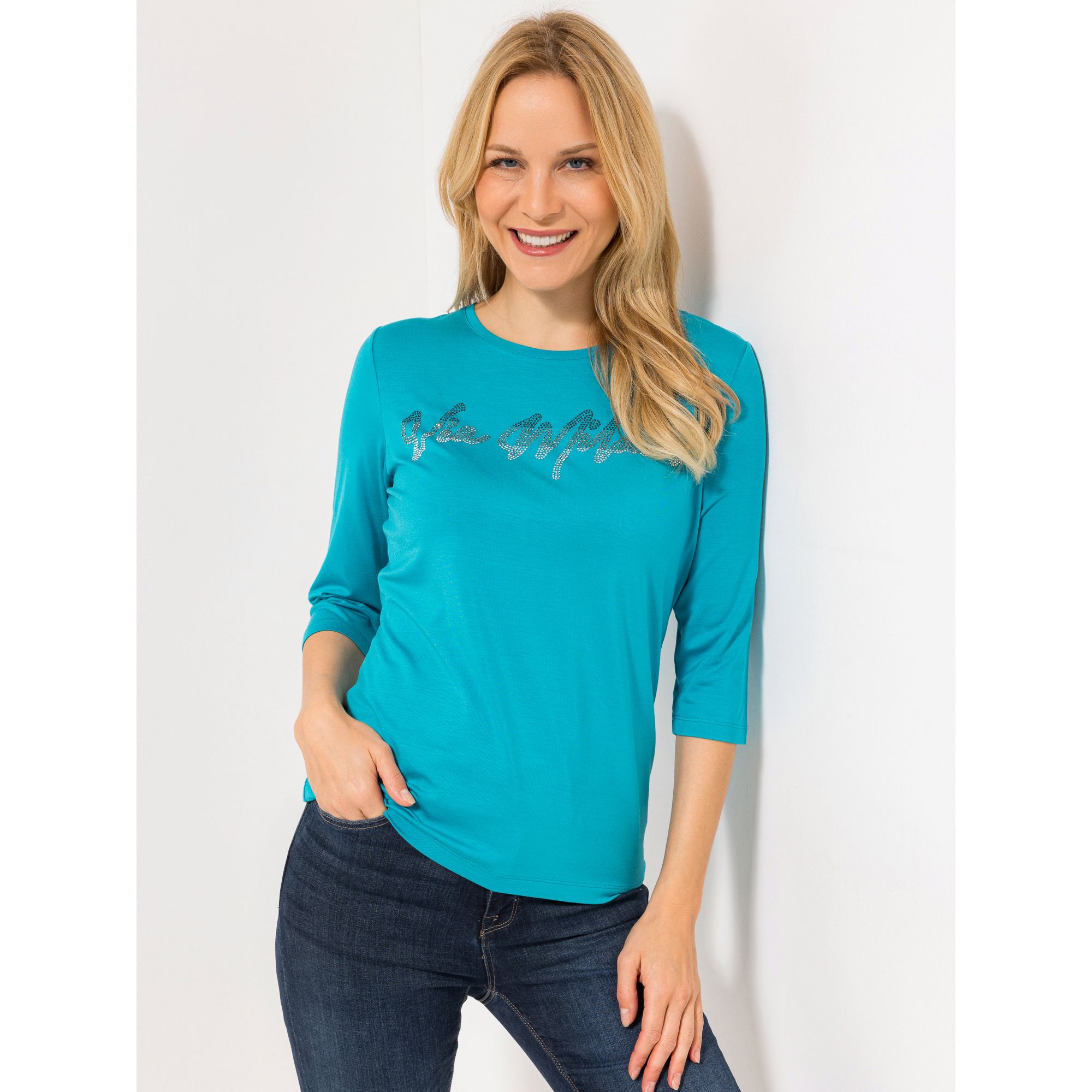 VIA MILANO Shirt, 3/4-Arm Rundhalsausschnitt mit ECOVERO Viskose figurumspielend