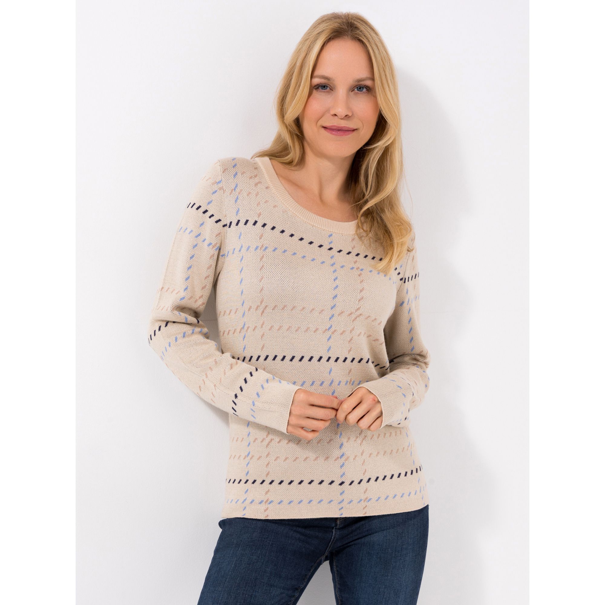 CASHMASOFT Pullover, 1/1-Arm Cashmeregriff Rundhalsausschnitt Allover-Druck