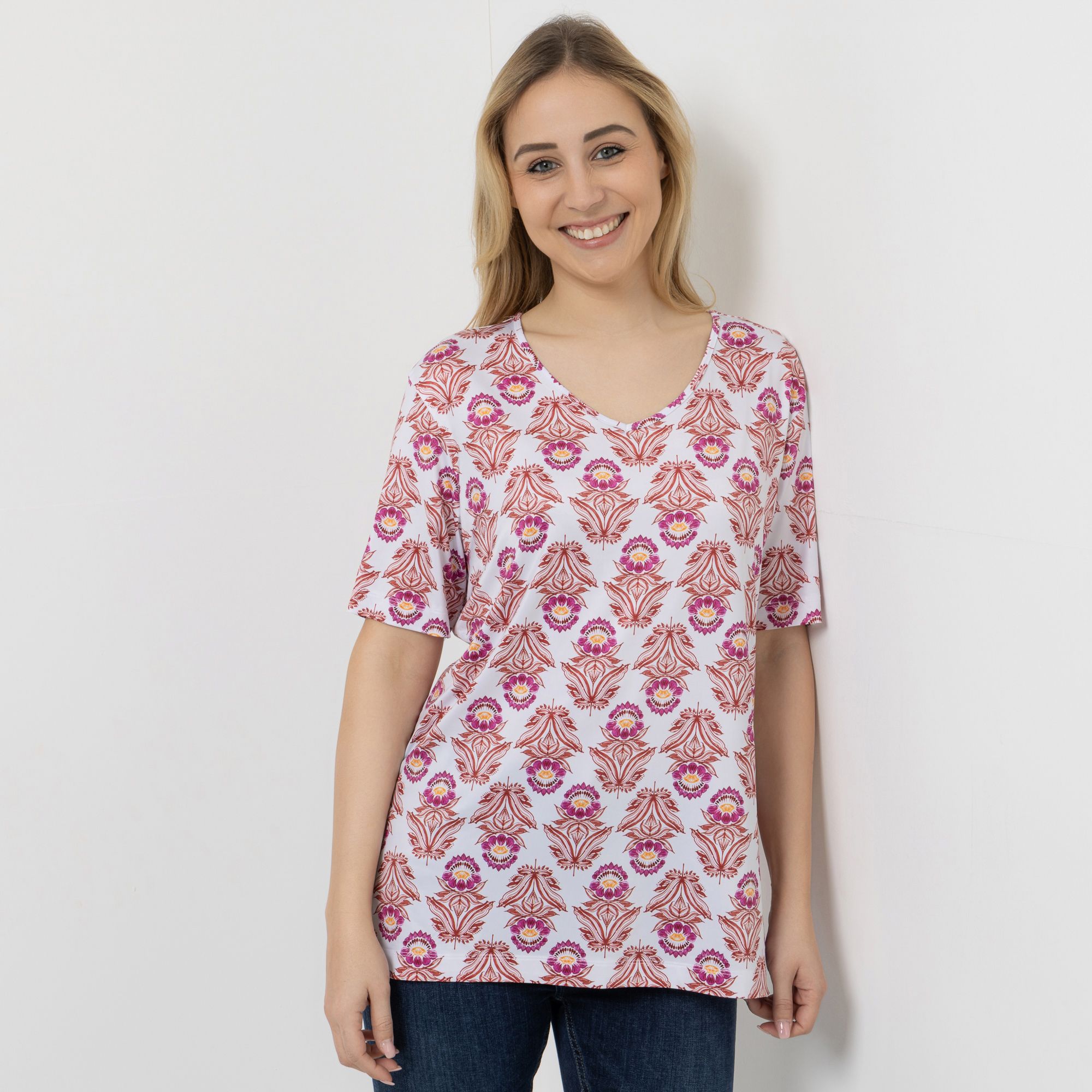 IN-PRINT Shirt, 1/2-Arm V-Ausschnitt Seitenschlitze