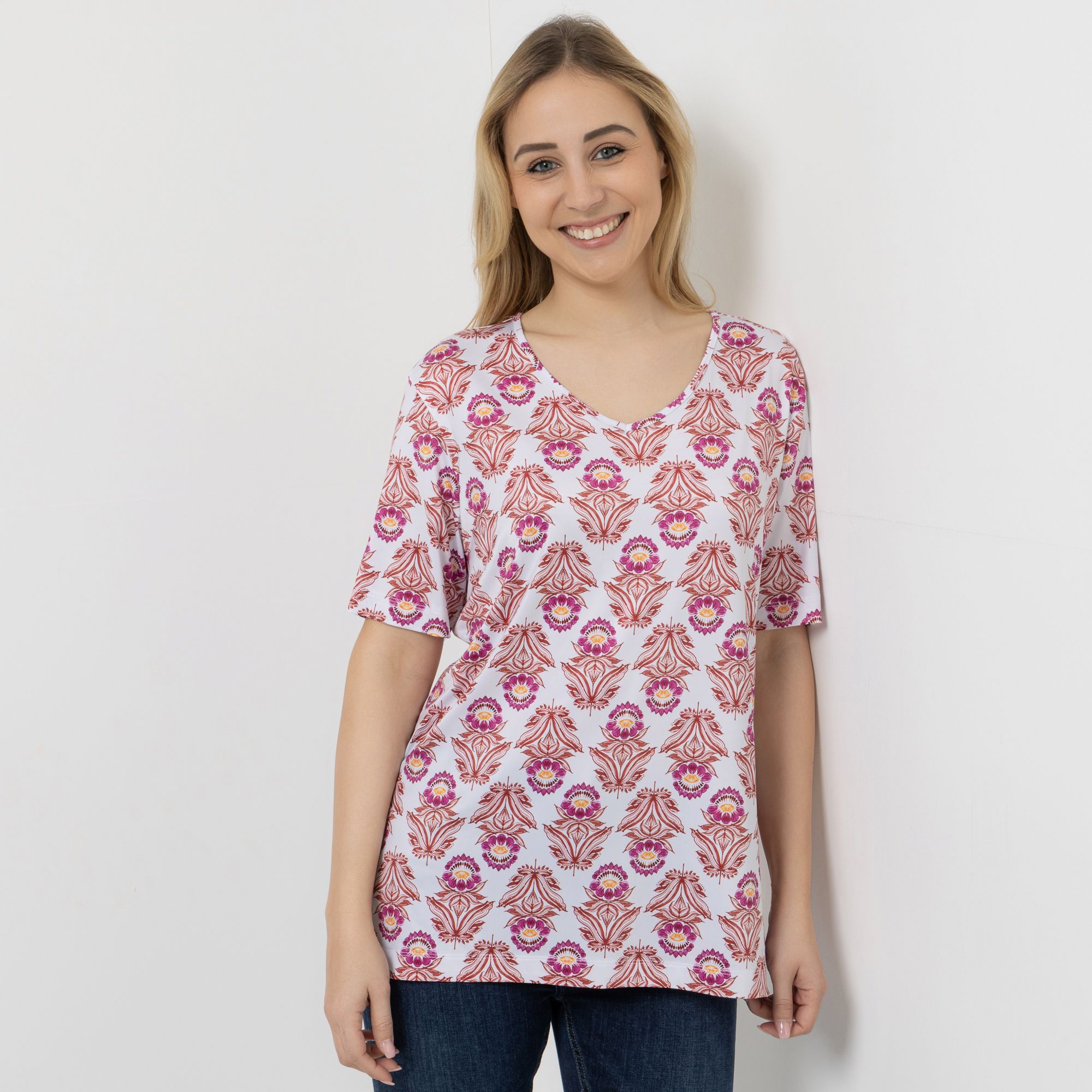 IN-PRINT Shirt, 1/2-Arm V-Ausschnitt Seitenschlitze