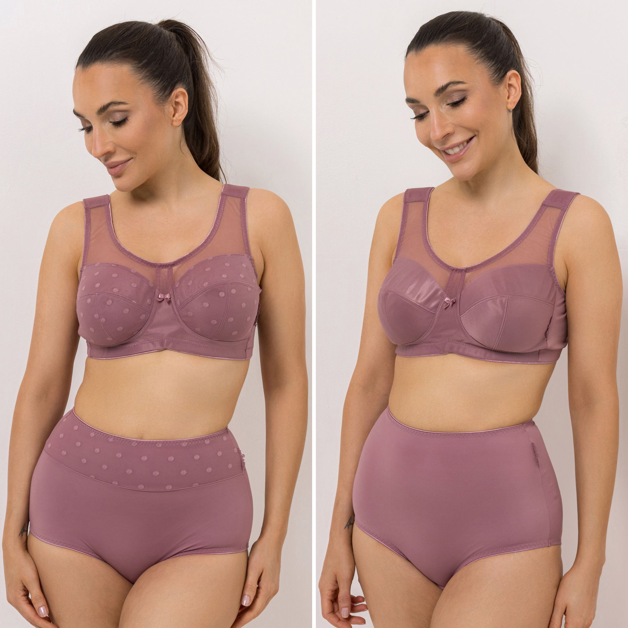 LITTLE ROSE 2 Entlastungs-BH's Mikrofasermischung Passform Lady, 1x uni und 1x Punktedetails