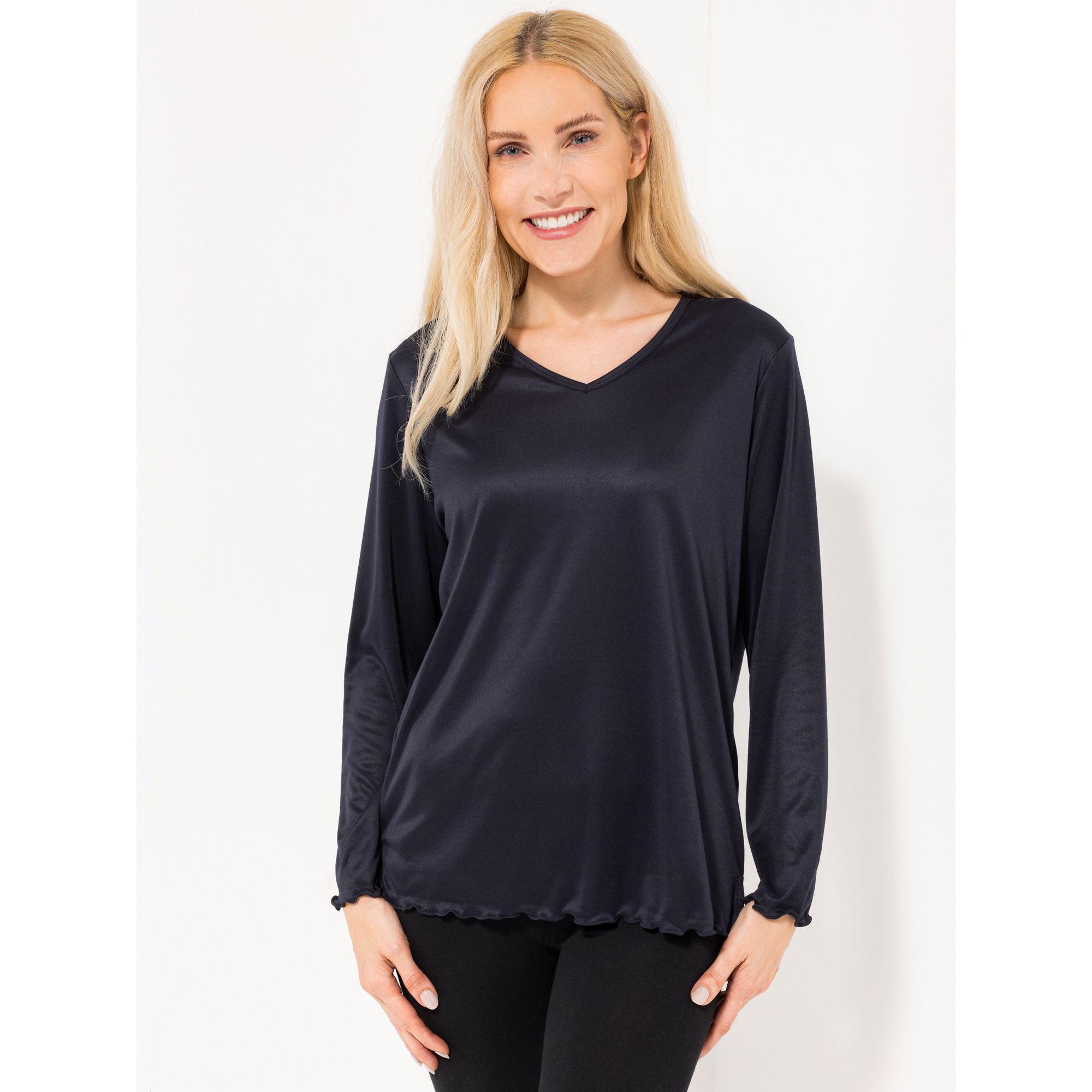 JERYMOOD HOMEWEAR Shirt, 1/1-Arm Mikrofaser V-Ausschnitt Raffungs-Detail