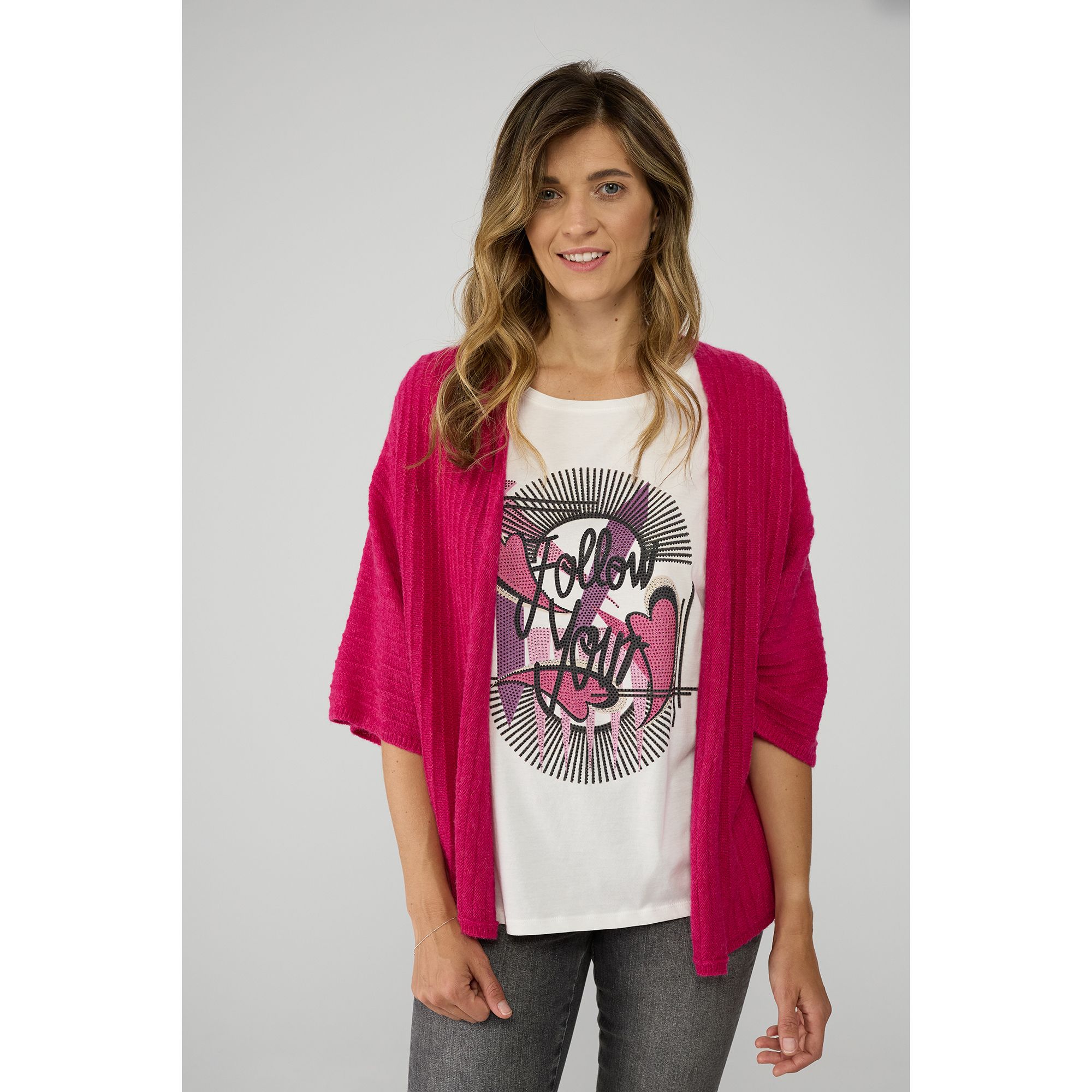 LIEBLINGSSTÜCK® Cardigan, 3/4-Arm offene Front Rippbündchen Logo Badge