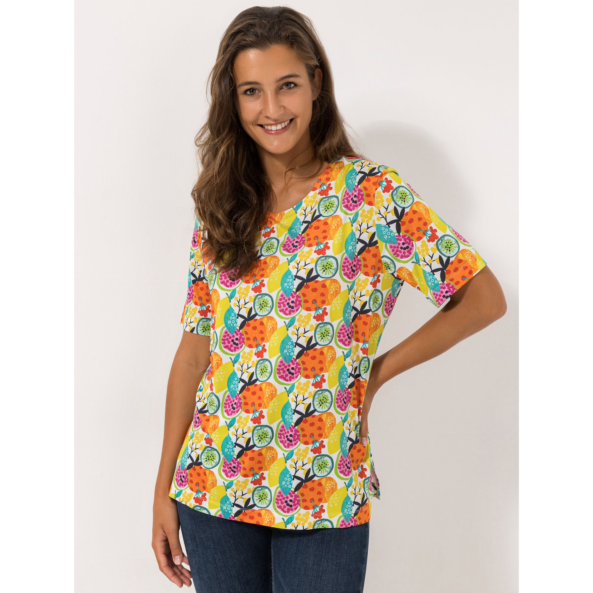 IN-PRINT Shirt, 1/2-Arm Rundhalsausschnitt Seitenschlitze grafischer Druck