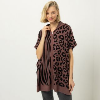 AMINATI® Strick-Cape Reißverschluss Kapuze Allover-Jacquard