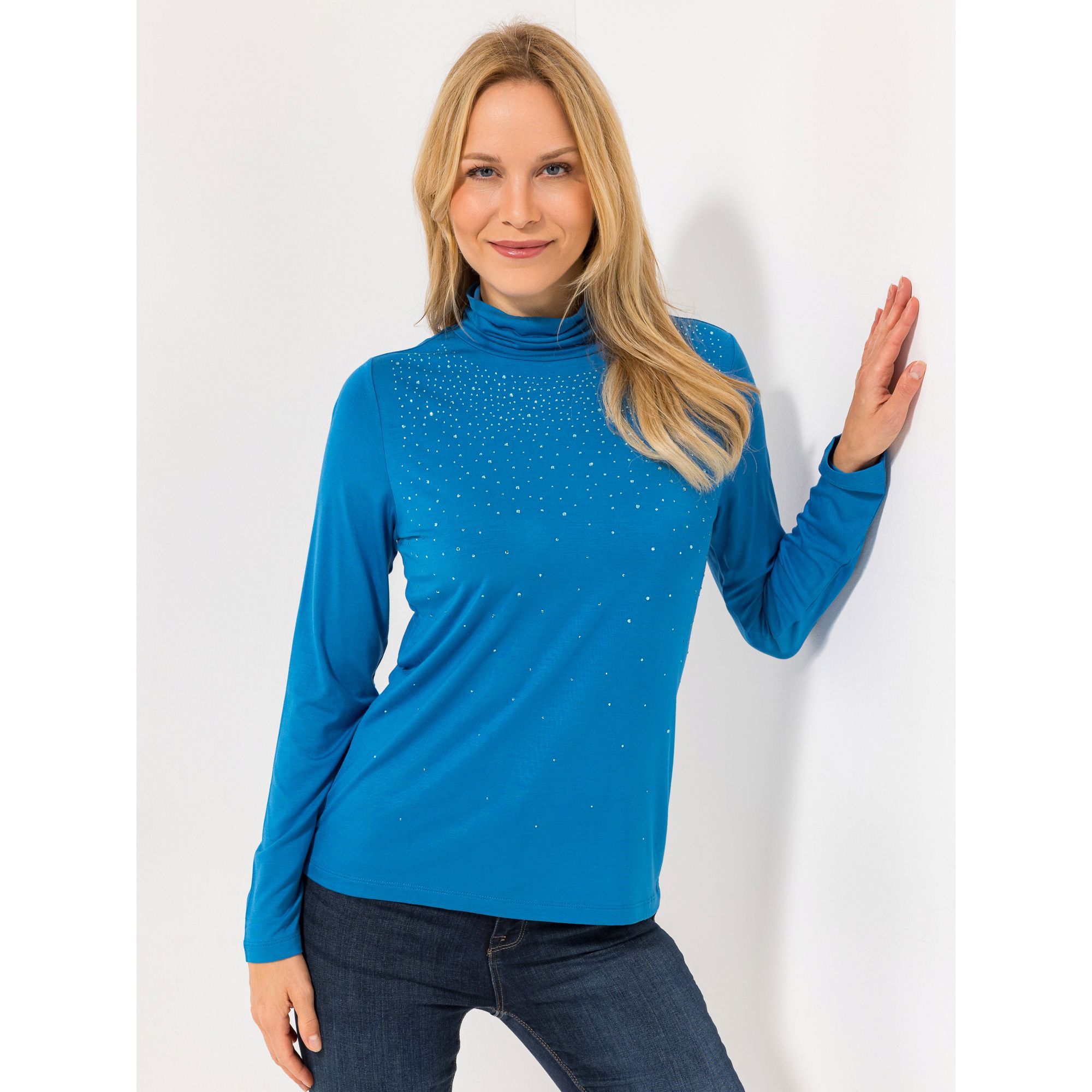 VIA MILANO Shirt, 1/1-Arm Rollkragen mit ECOVERO Viskose figurumspielend