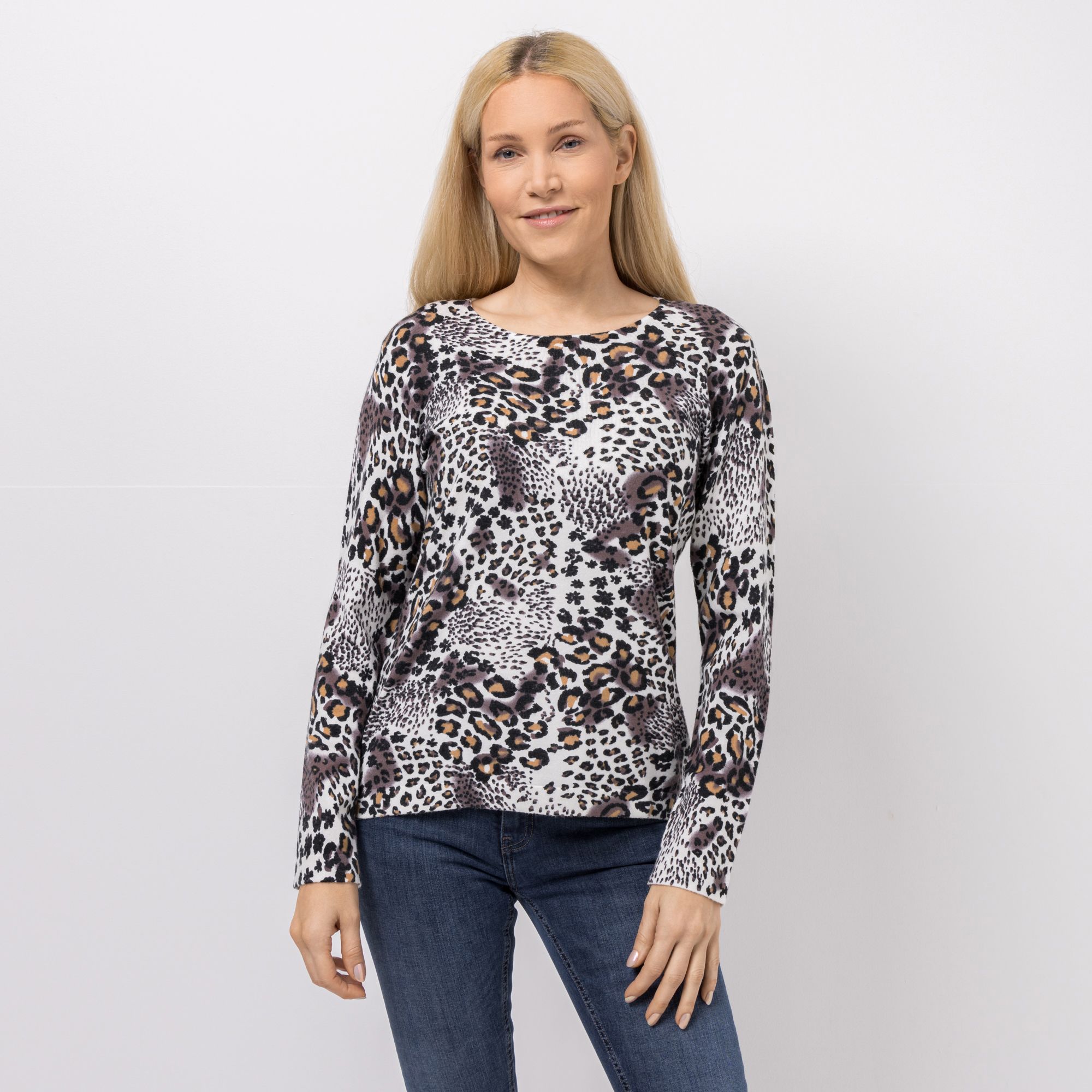 CASHMASOFT Pullover Rundhalsausschnitt Cashmeregriff Animal-Druck
