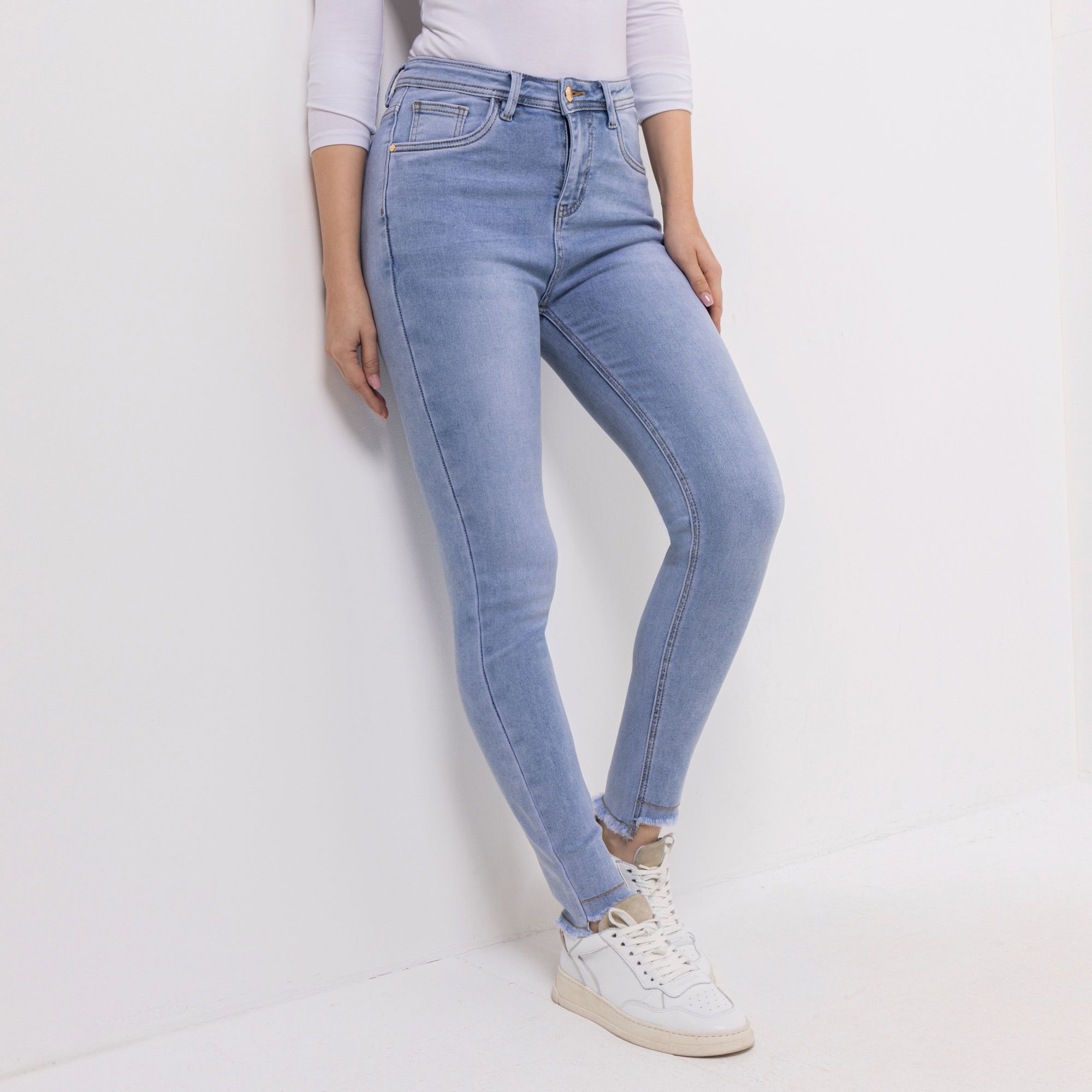 VIA MILANO Jeans, lange Form 5-Pocket-Style Fransensaum enges Bein