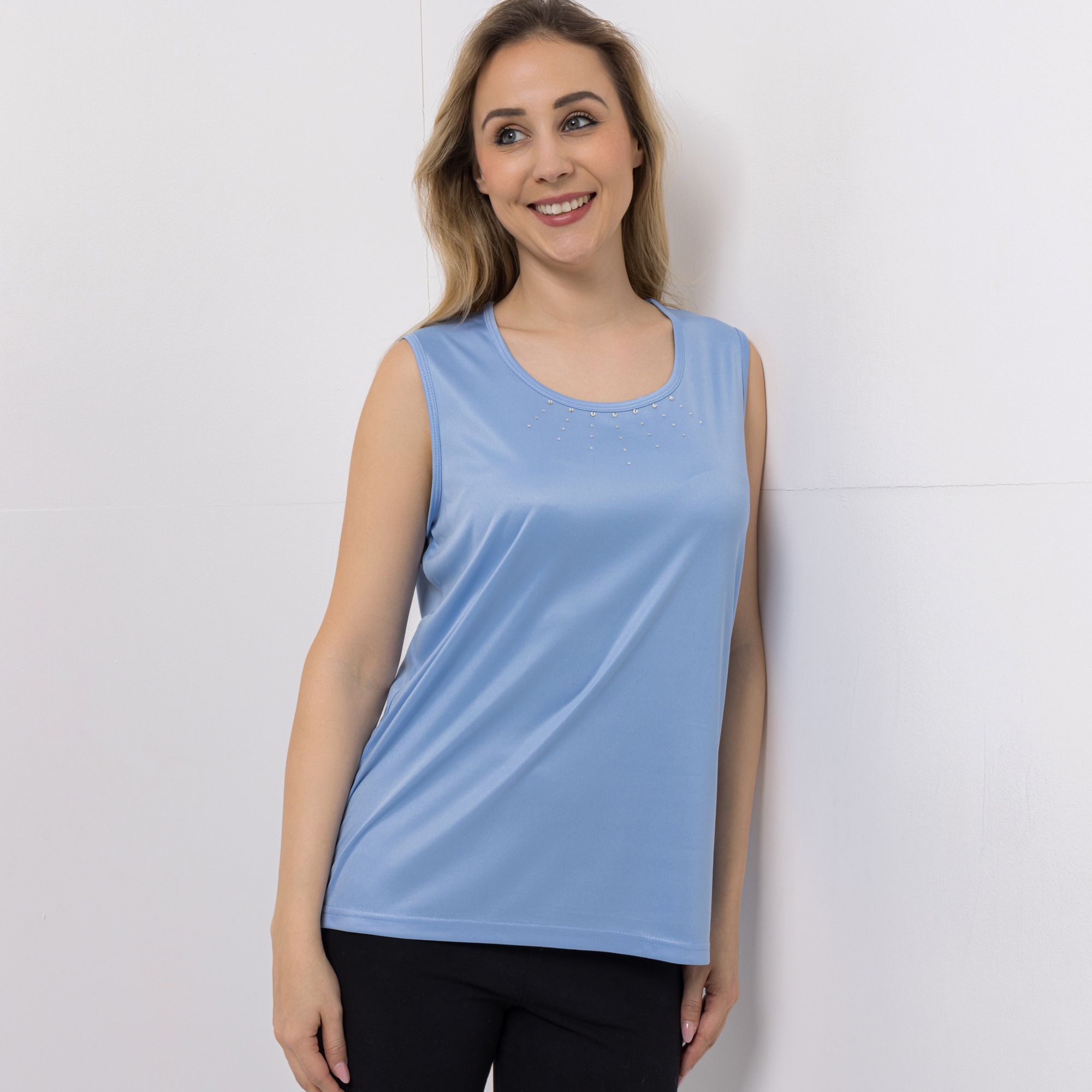 JERYMOOD HOMEWEAR Top, ohne Arm Mikrofaser Rundhalsausschnitt Seitennahtschlitze