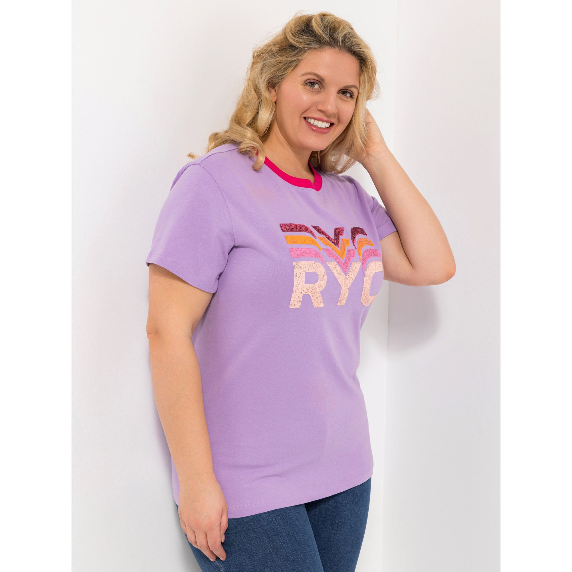 ROCK YOUR CURVES by Angelina K. Shirt, 1/2-Arm Rundhalsausschnitt Pailettenstickerei