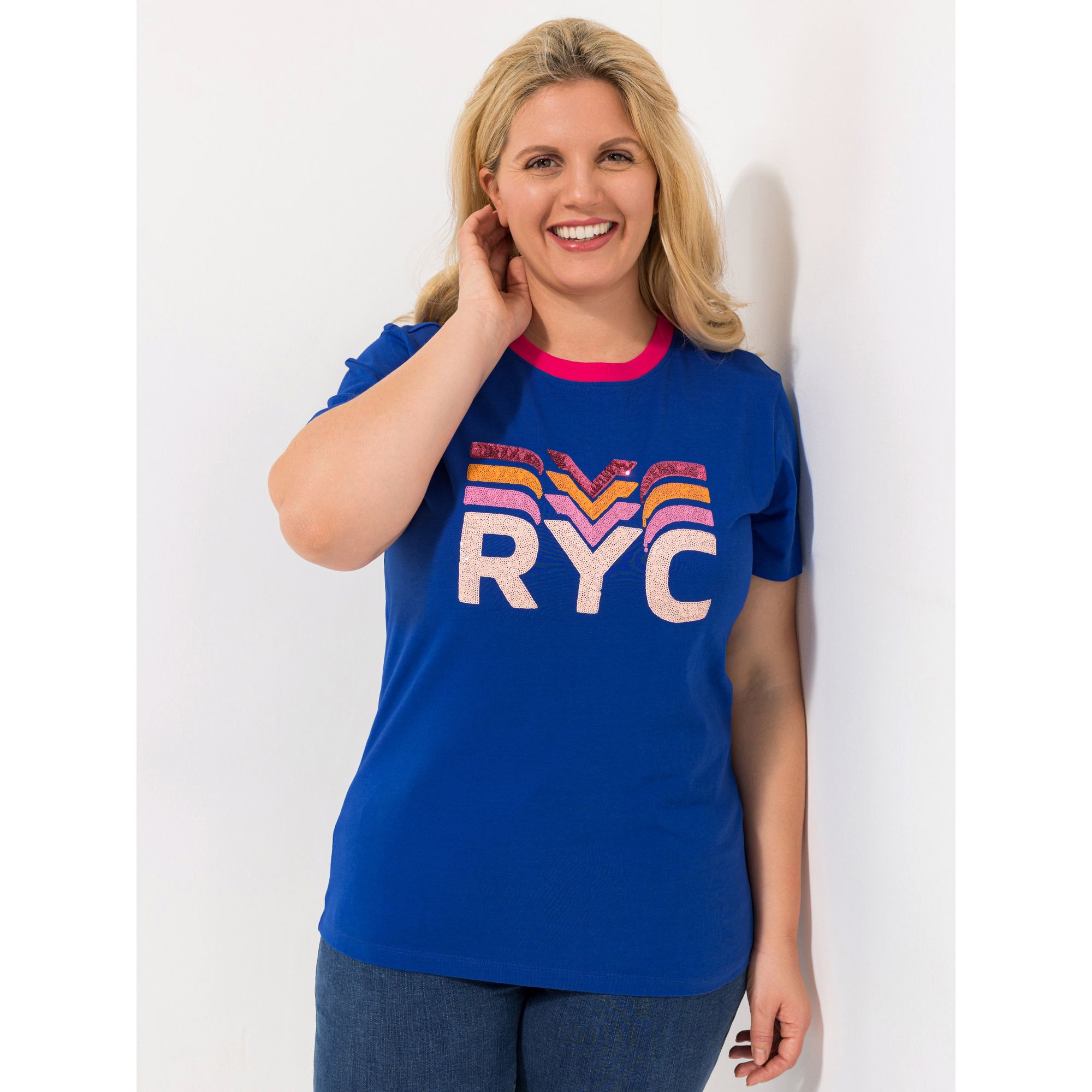 ROCK YOUR CURVES by Angelina K. Shirt, 1/2-Arm Rundhalsausschnitt Pailettenstickerei