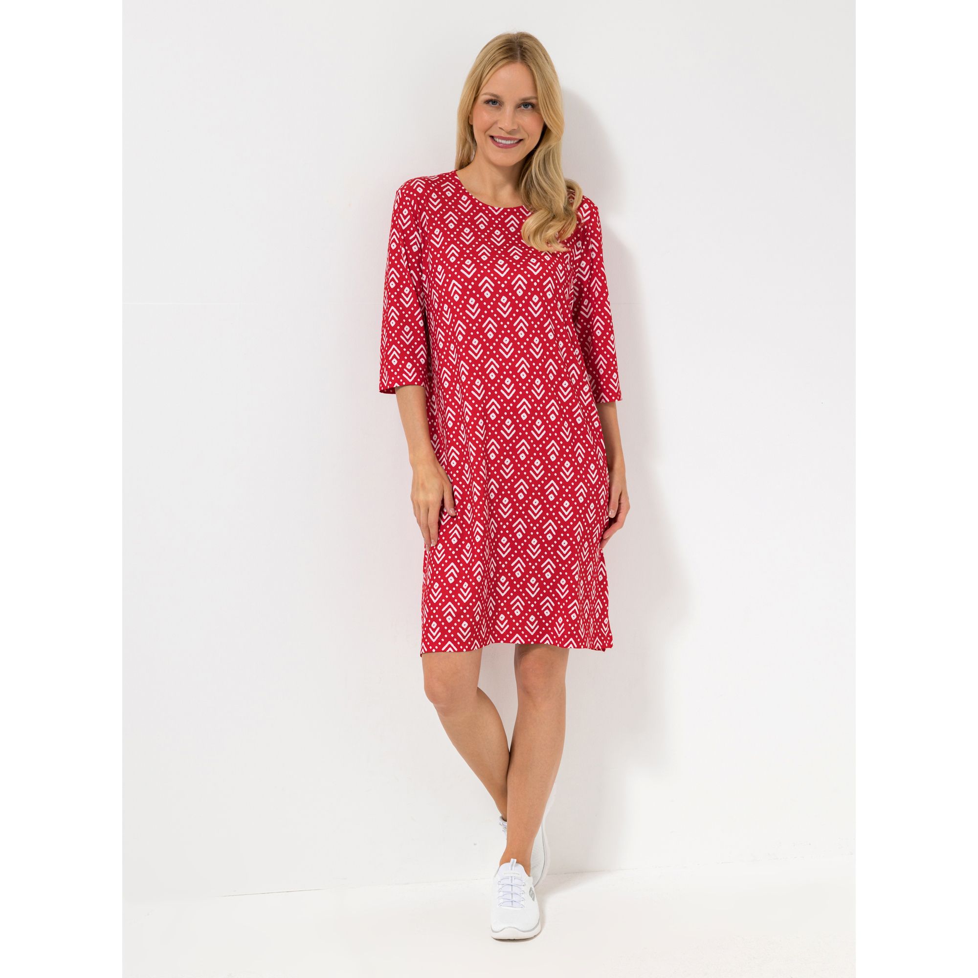 IN-PRINT Kleid, 3/4-Arm Rundhalsausschnitt Seitenschlitze leger-weit