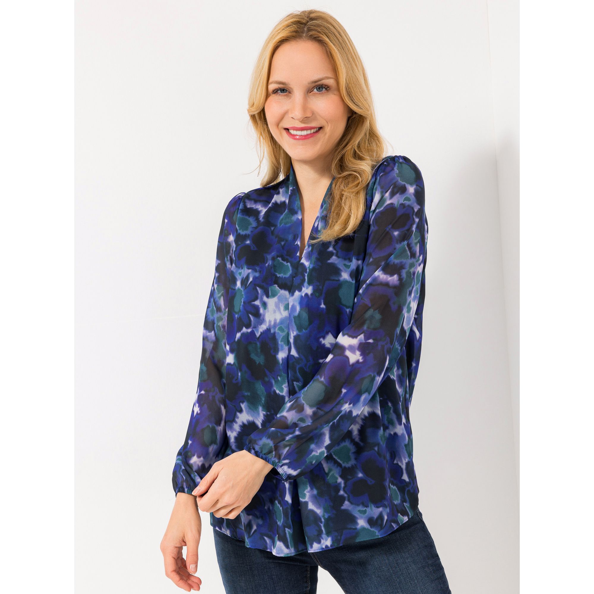 VIA MILANO Bluse, 1/1-Arm V-Ausschnitt gemustert figurumspielend