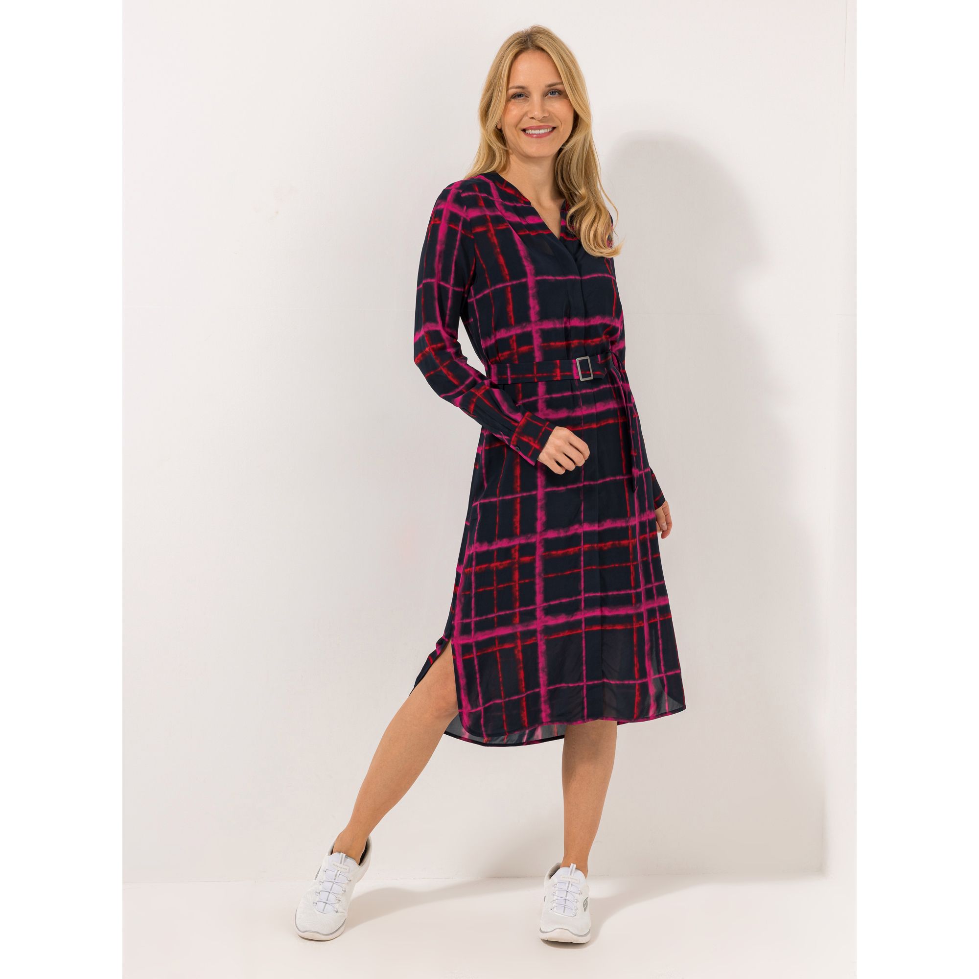 BASLER® Hemdblusenkleid 1/1-Arm Karo-Print Gürtel