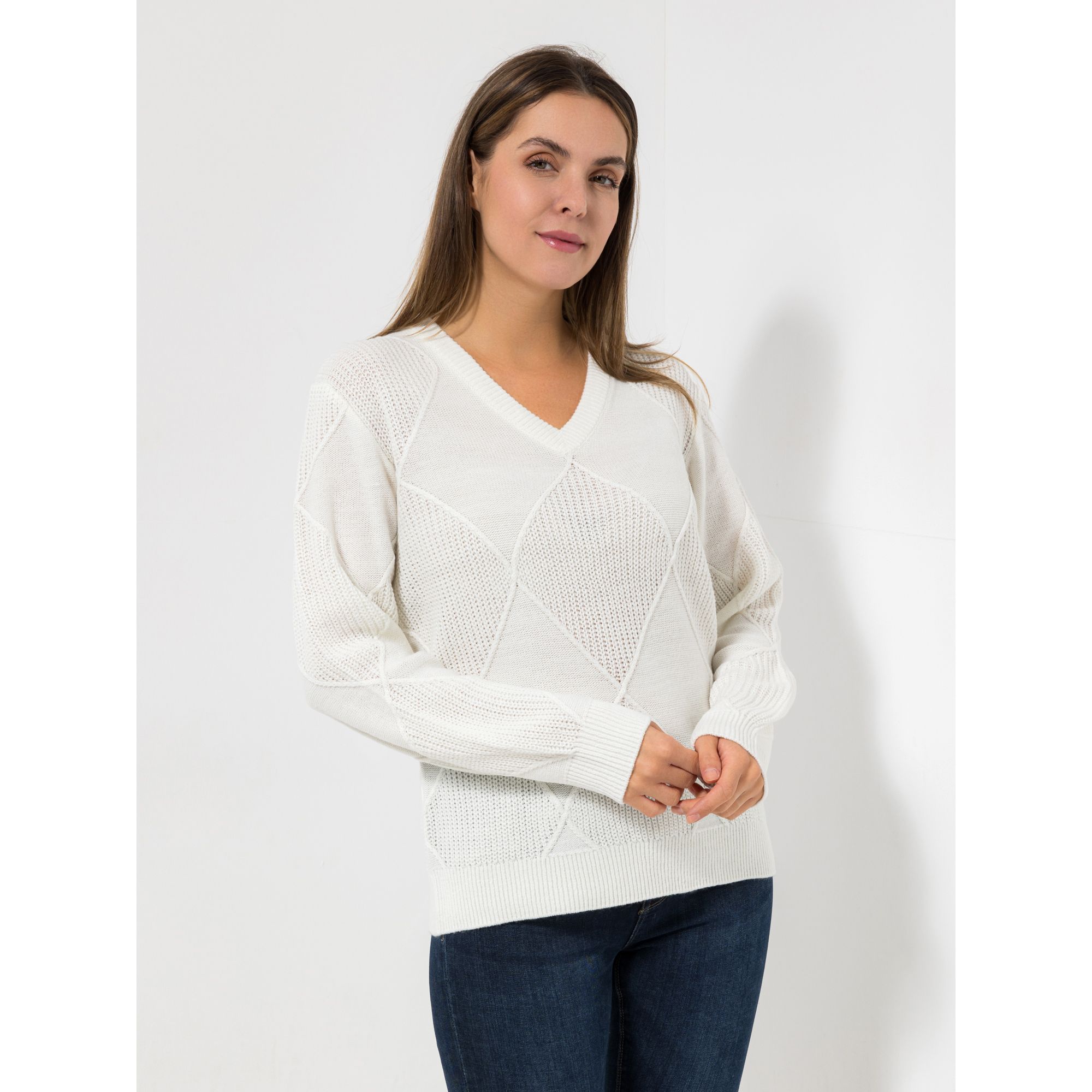 CASHMASOFT Pullover, 1/1-Arm Cashmeregriff V-Ausschnitt Strukturdetails