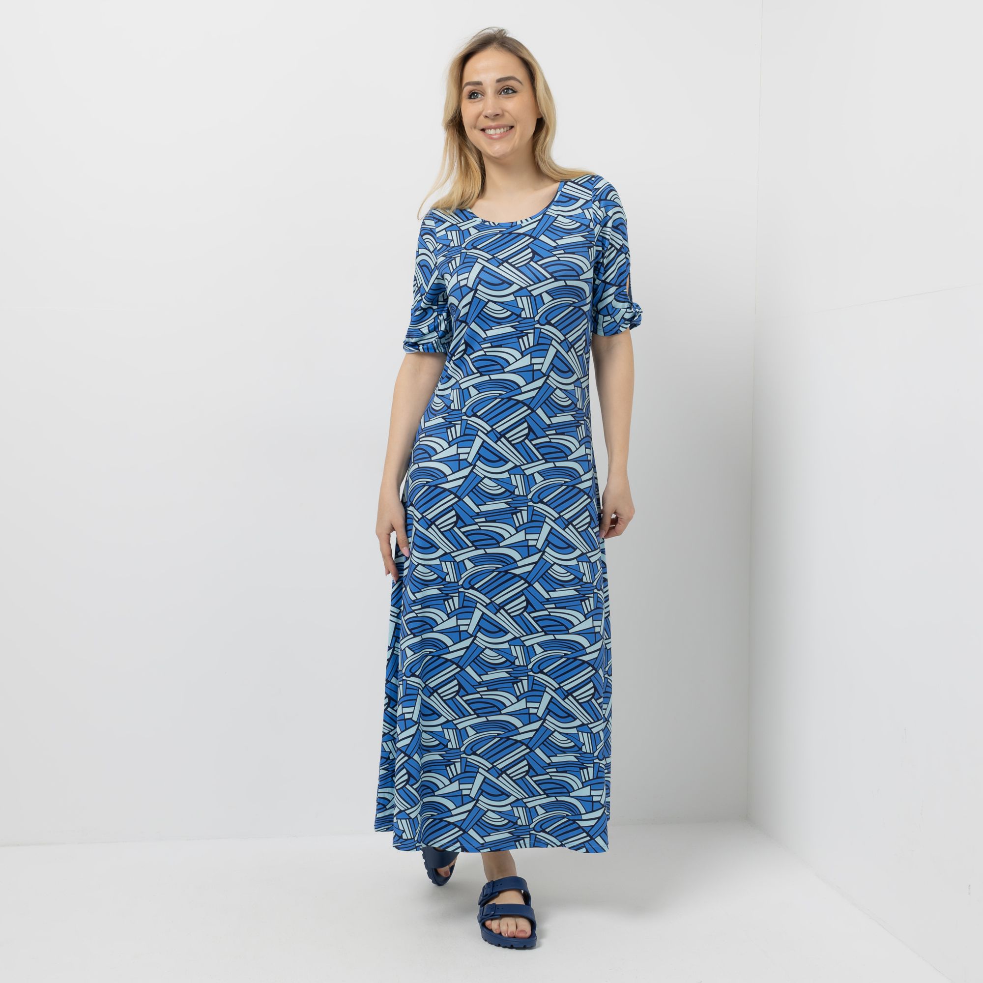 VIA MILANO Maxi-Kleid langer 1/2-Arm Jersey-Stretch ausgestellter Saum