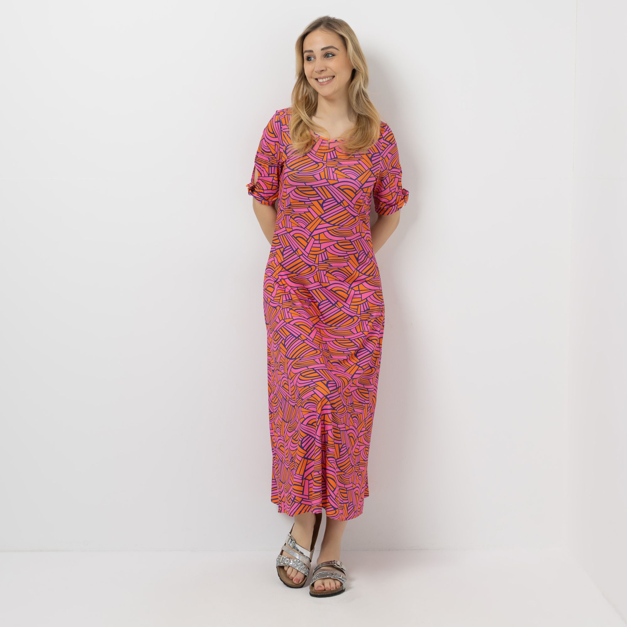 VIA MILANO Maxi-Kleid langer 1/2-Arm Jersey-Stretch ausgestellter Saum