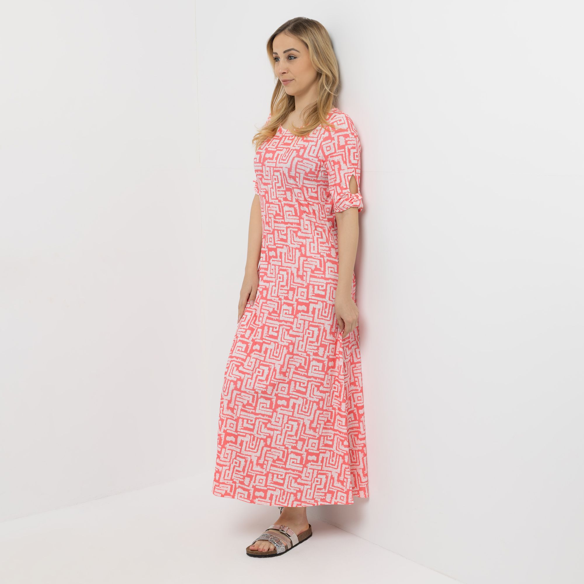 VIA MILANO Maxi-Kleid langer 1/2-Arm Jersey-Stretch ausgestellter Saum