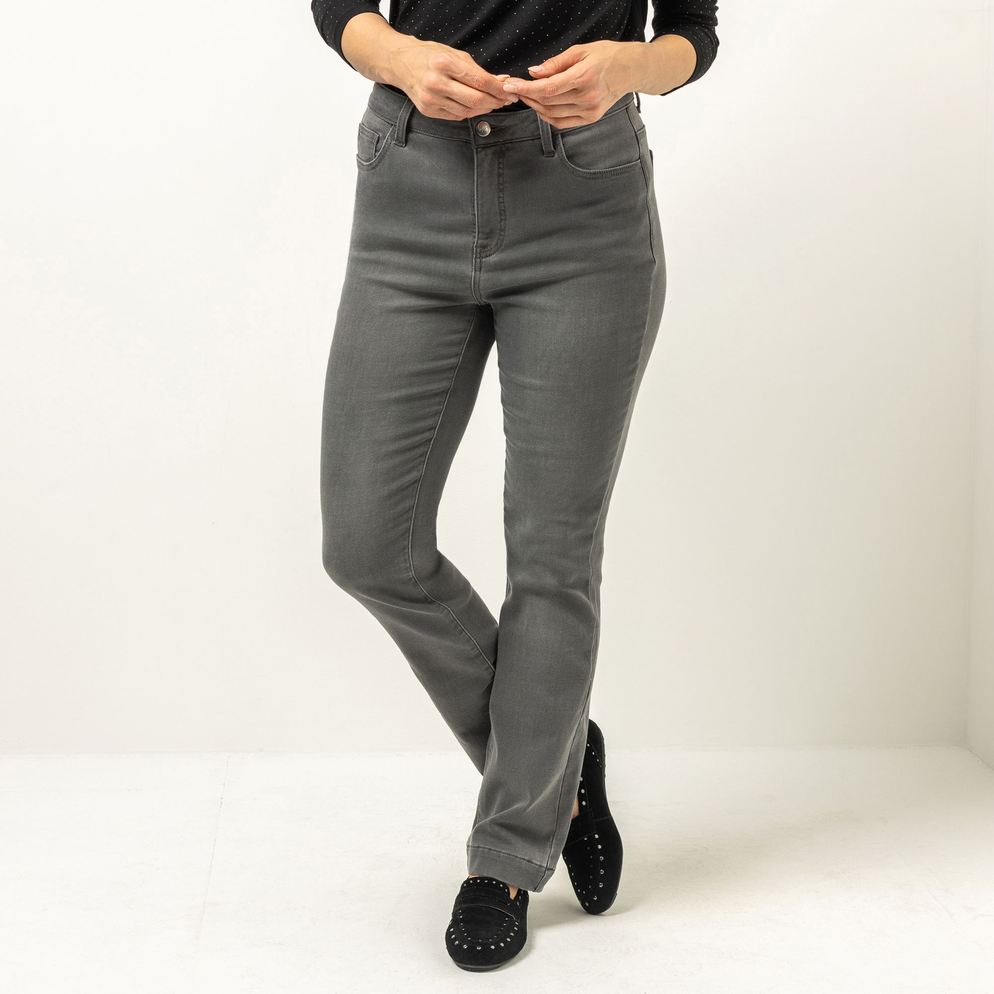 VIA MILANO Thermo-Jeans 5-Pocket-Style lange Form ausgestelltes Bein