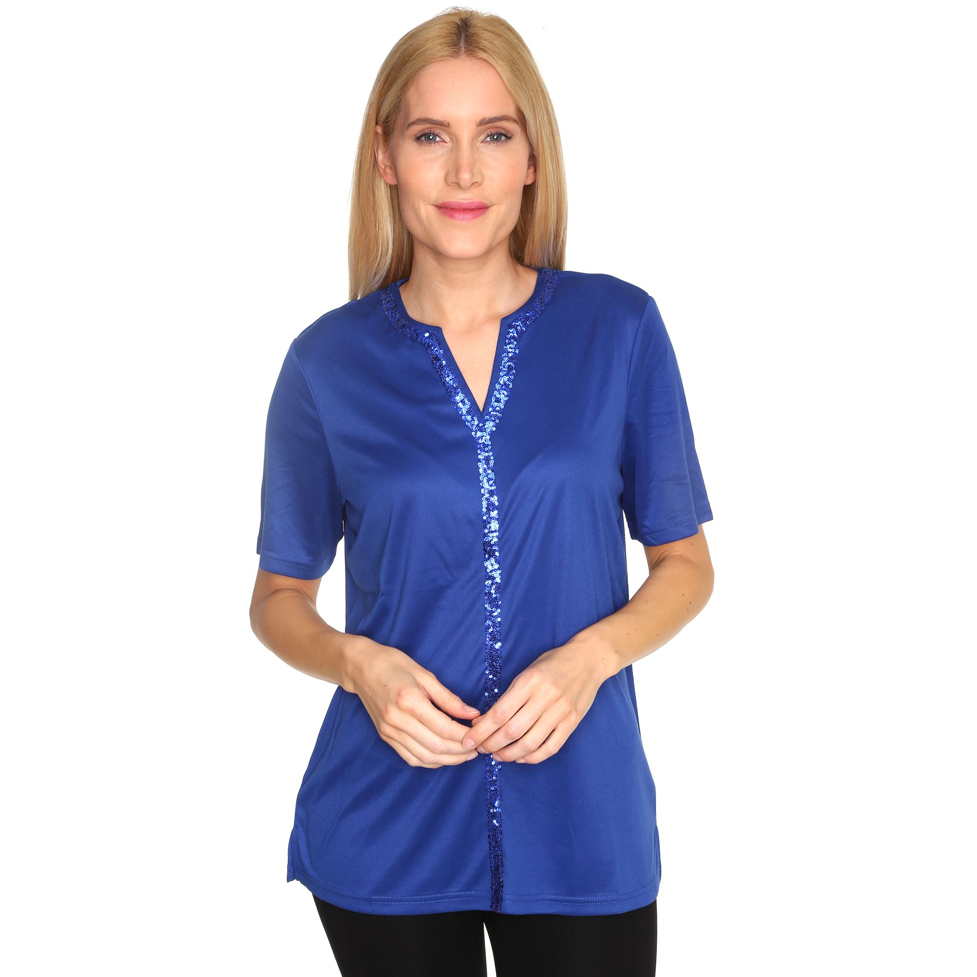 JERYMOOD HOMEWEAR Shirt, 1/2-Arm Jersey Interlock V-Ausschnitt Paillettendetails