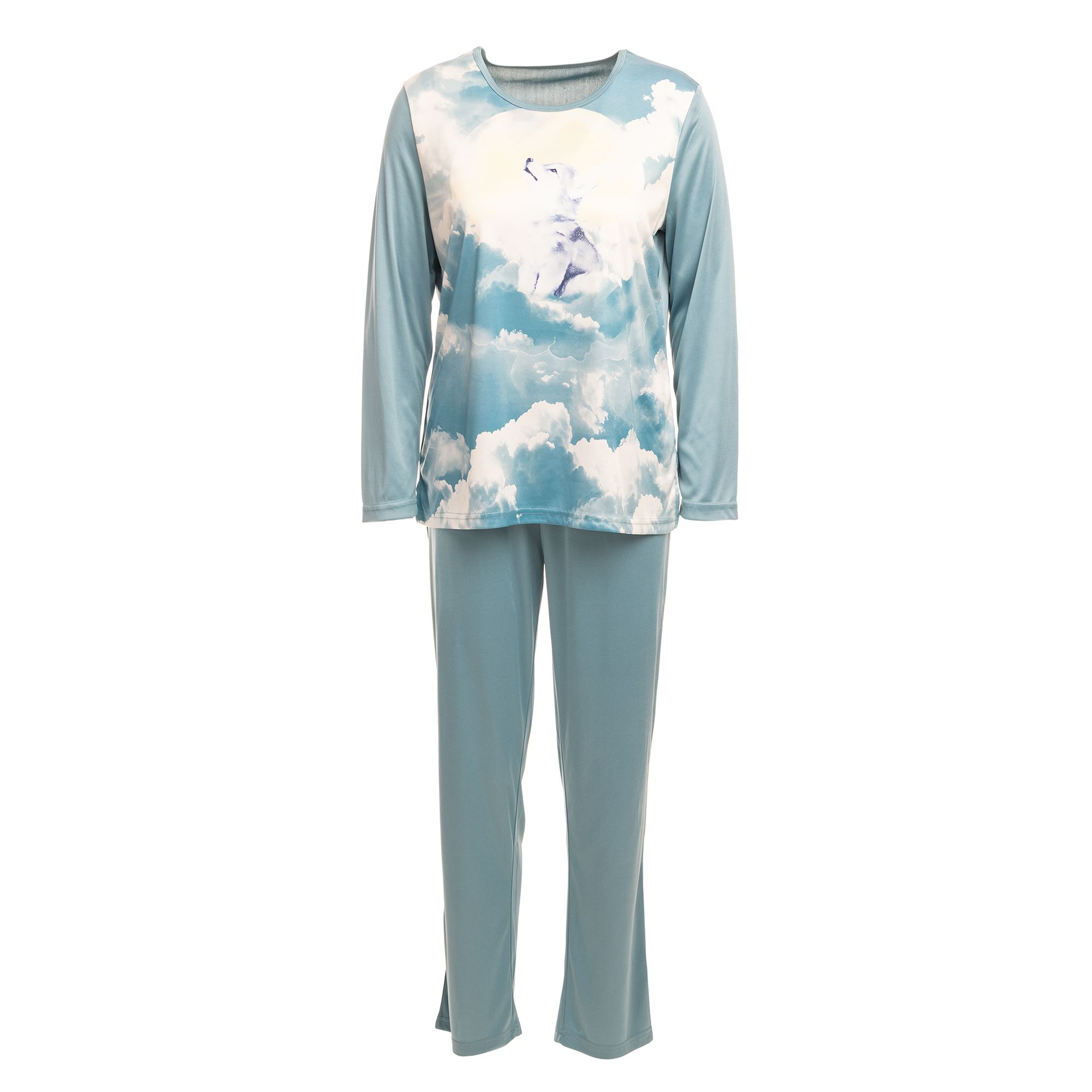 LITTLE ROSE Pyjama Mikrofaser Shirt, bedruckt Hose, lange Form