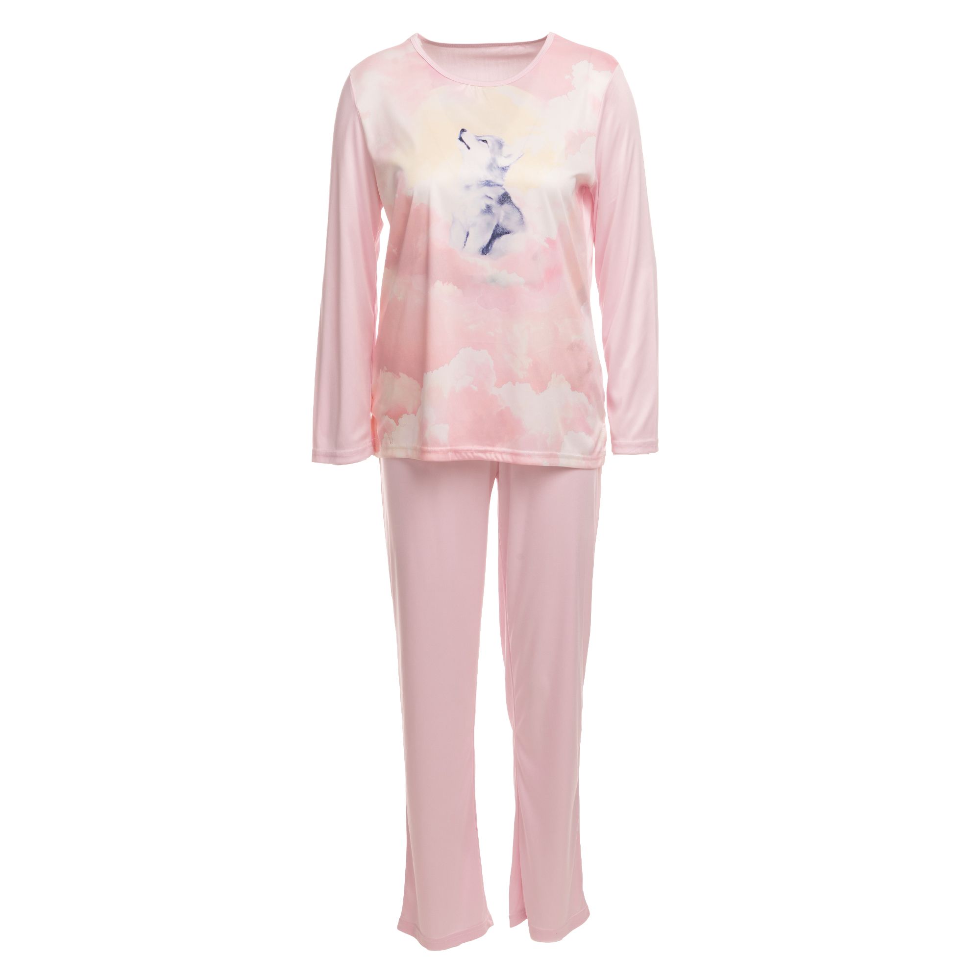 LITTLE ROSE Pyjama Mikrofaser Shirt, bedruckt Hose, lange Form