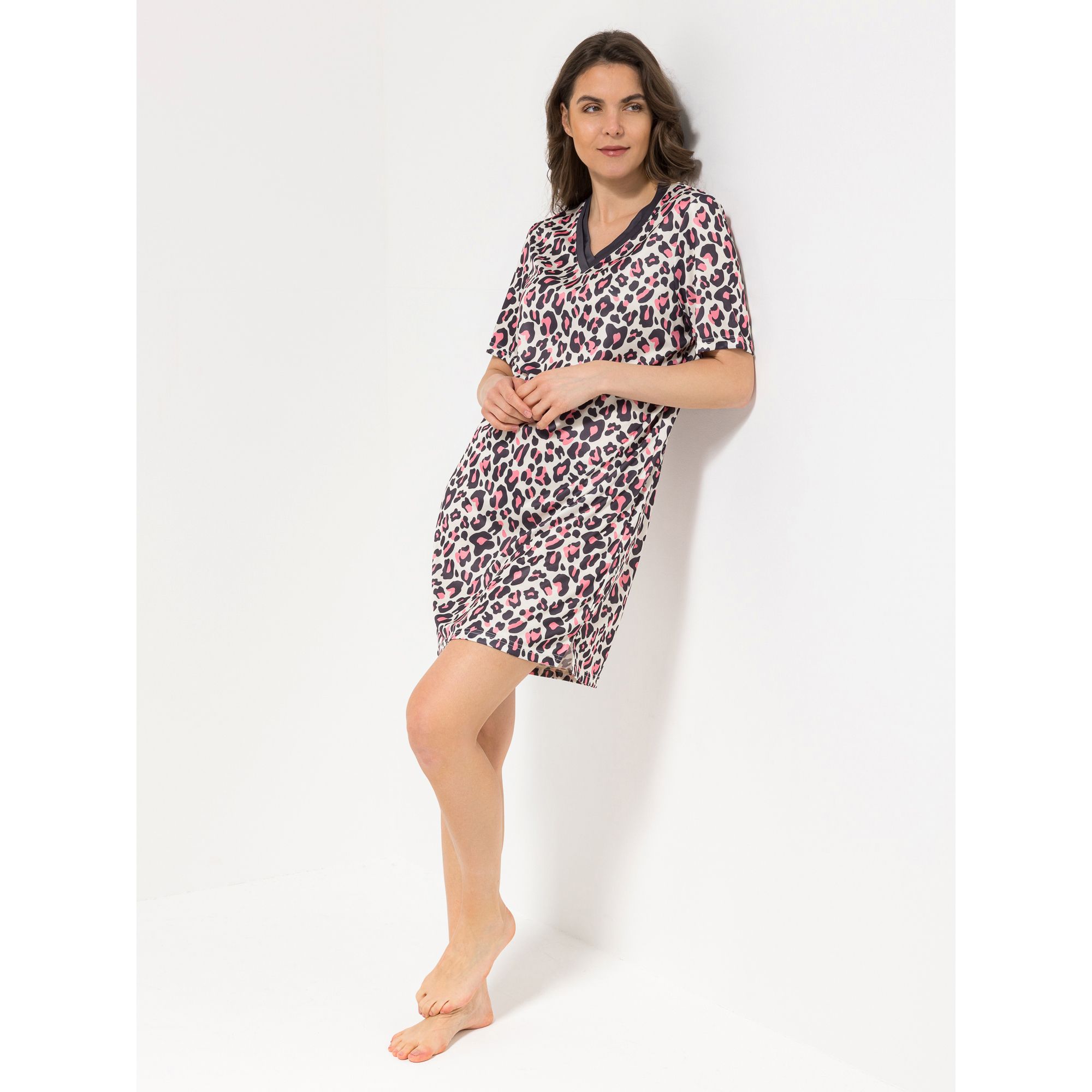 LITTLE ROSE Bigshirt, 1/2-Arm Mikrofaser V-Ausschnitt Allover-Druck