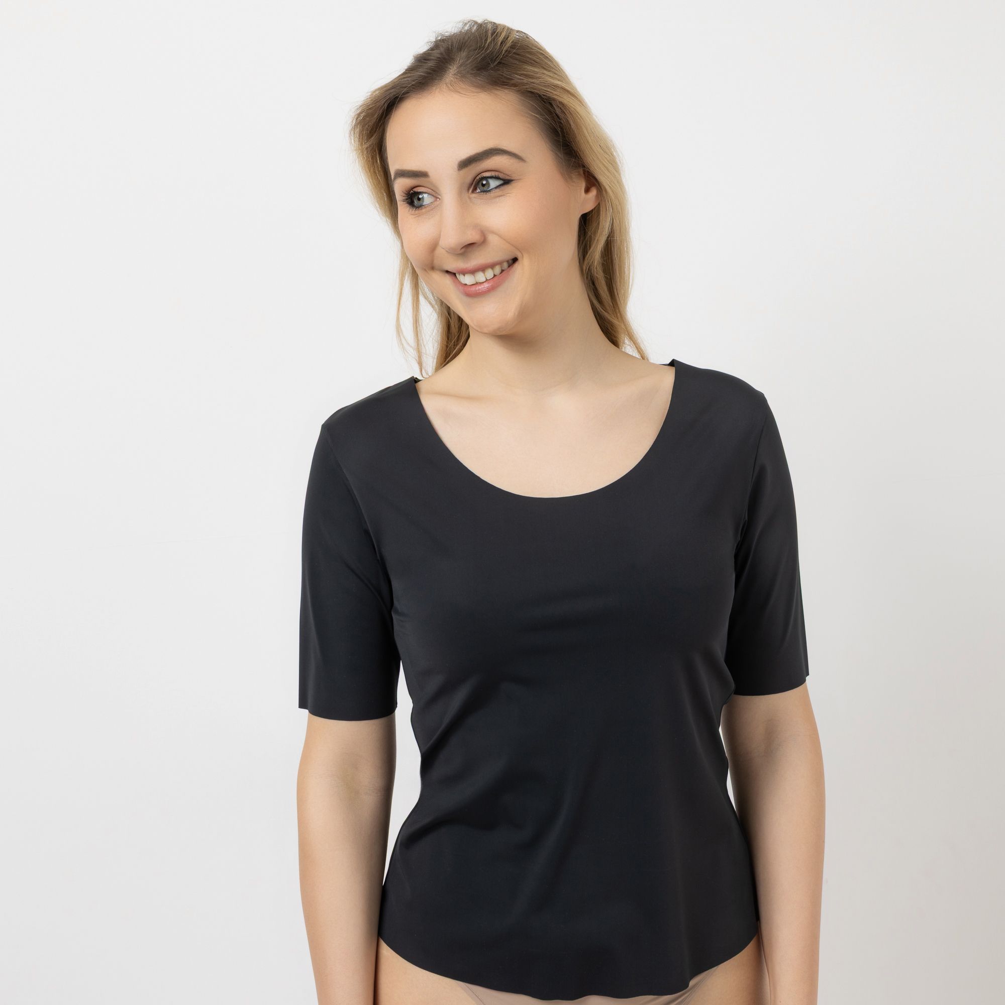 LITTLE ROSE Shirt, 1/2-Arm Rundhalsausschnitt uni figurbetont eng