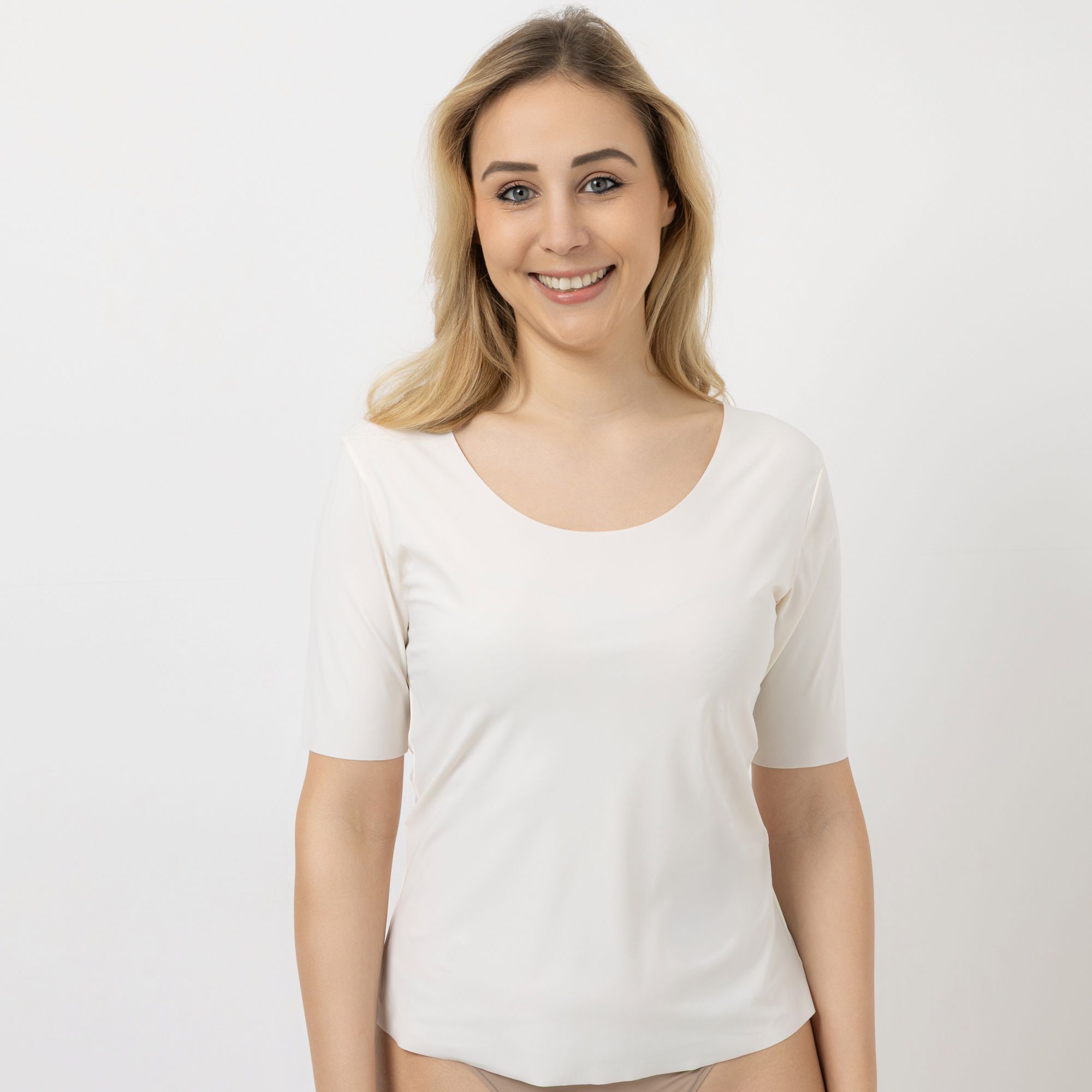 LITTLE ROSE Shirt, 1/2-Arm Rundhalsausschnitt uni figurbetont eng