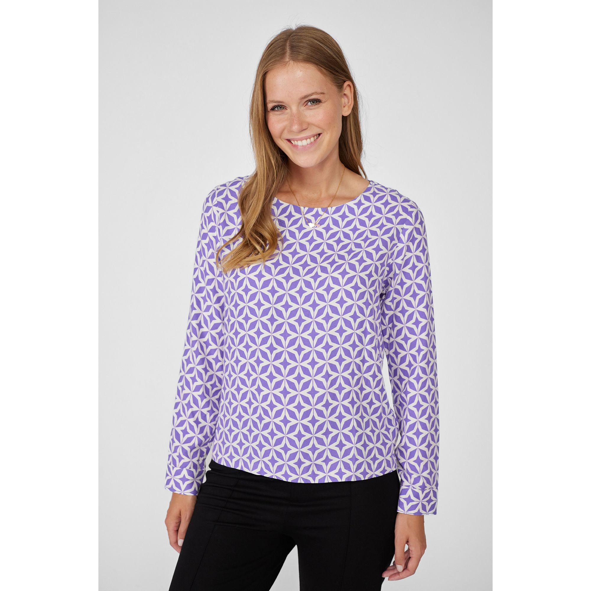 LIEBLINGSSTÜCK® Bluse, 1/1-Arm, Rundhalsausschnitt Kellerfalte Allover Druck