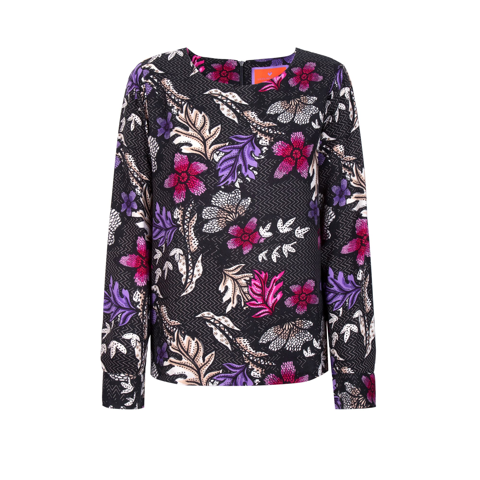 LIEBLINGSSTÜCK® Bluse, 1/1-Arm, Rundhalsausschnitt Kellerfalte Allover Druck