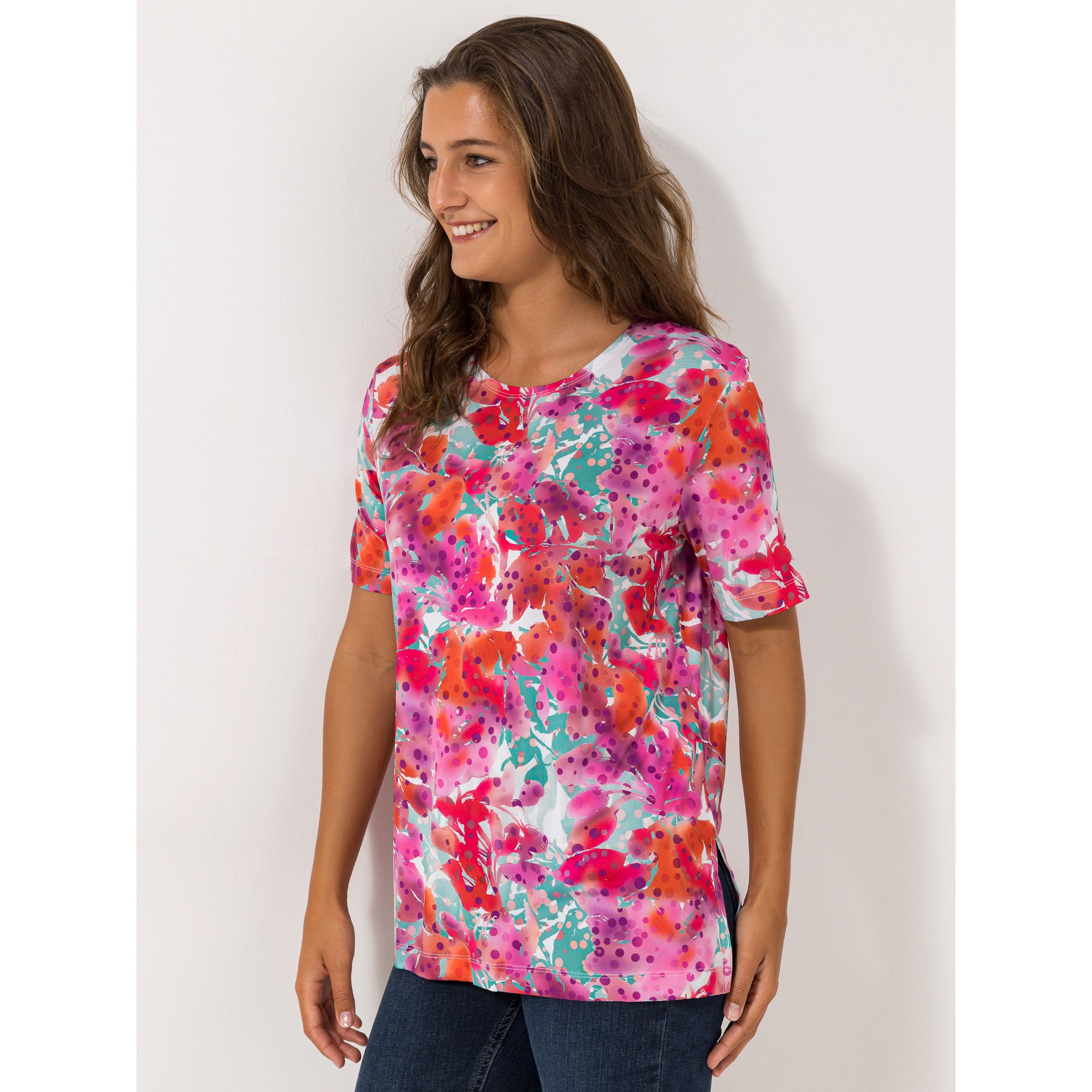 IN-PRINT Shirt, 1/2-Arm Rundhalsausschnitt Seitenschlitze grafischer Druck