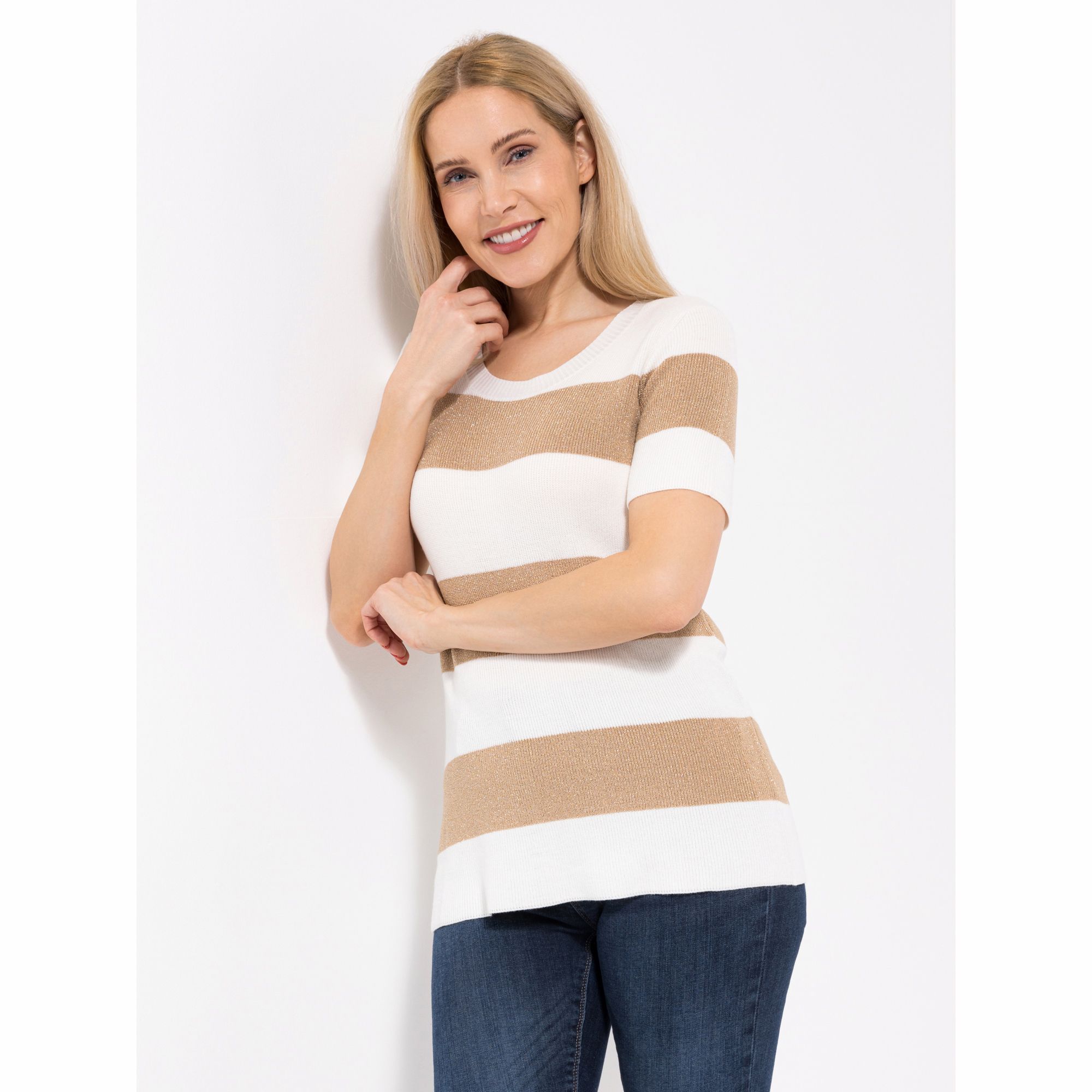 VIA MILANO Pullover, 1/2- Arm Rundhalsausschnitt Glanzgarn mit ECOVERO Viskose