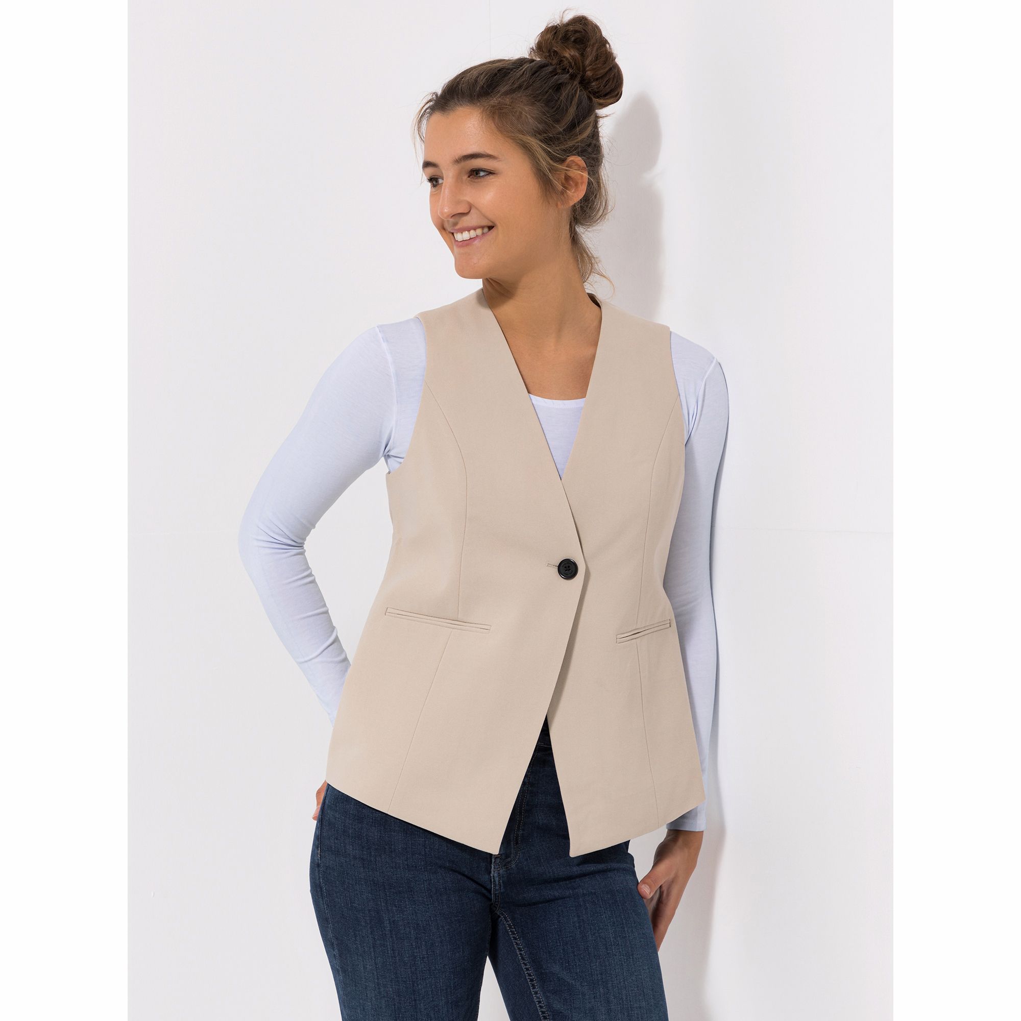 LOVELY SISTERS® Weste, ohne Arm 1 Knopf Leistentaschen V-Ausschnitt