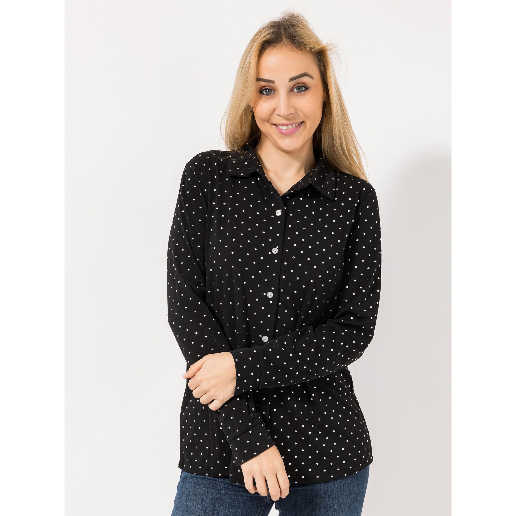 VIA MILANO Jerseybluse, 1/1-Arm Kragen Knopfleiste figurumspielend